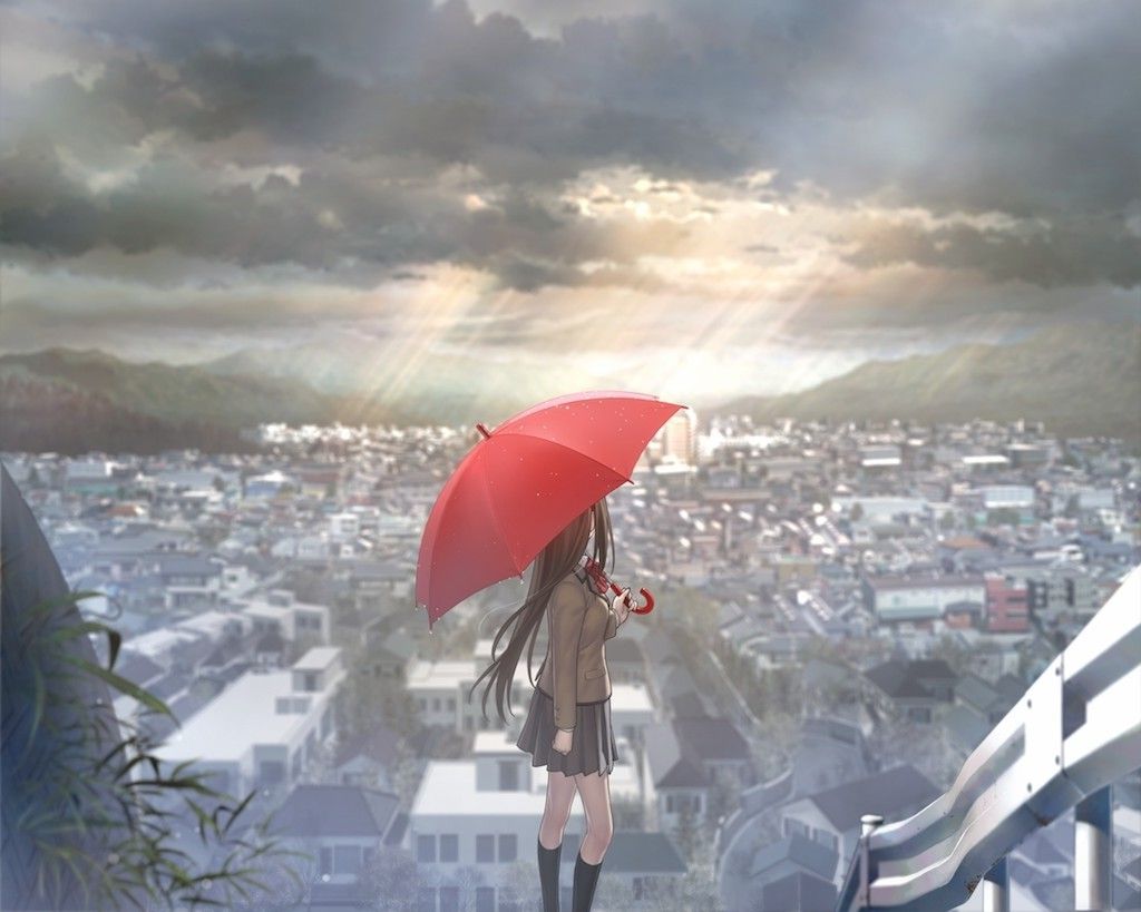 anime Girls, Umbrella, City, Alone Wallpaper HD / Desktop