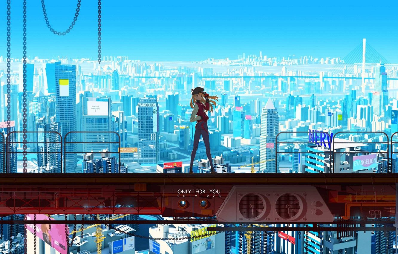 Wallpaper girl, the city, Evangelion, Evangelion, Evangelion 1.0