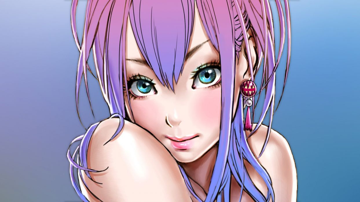 Blue eyes Yamashita Shunya pink hair smiling blush earrings drawn