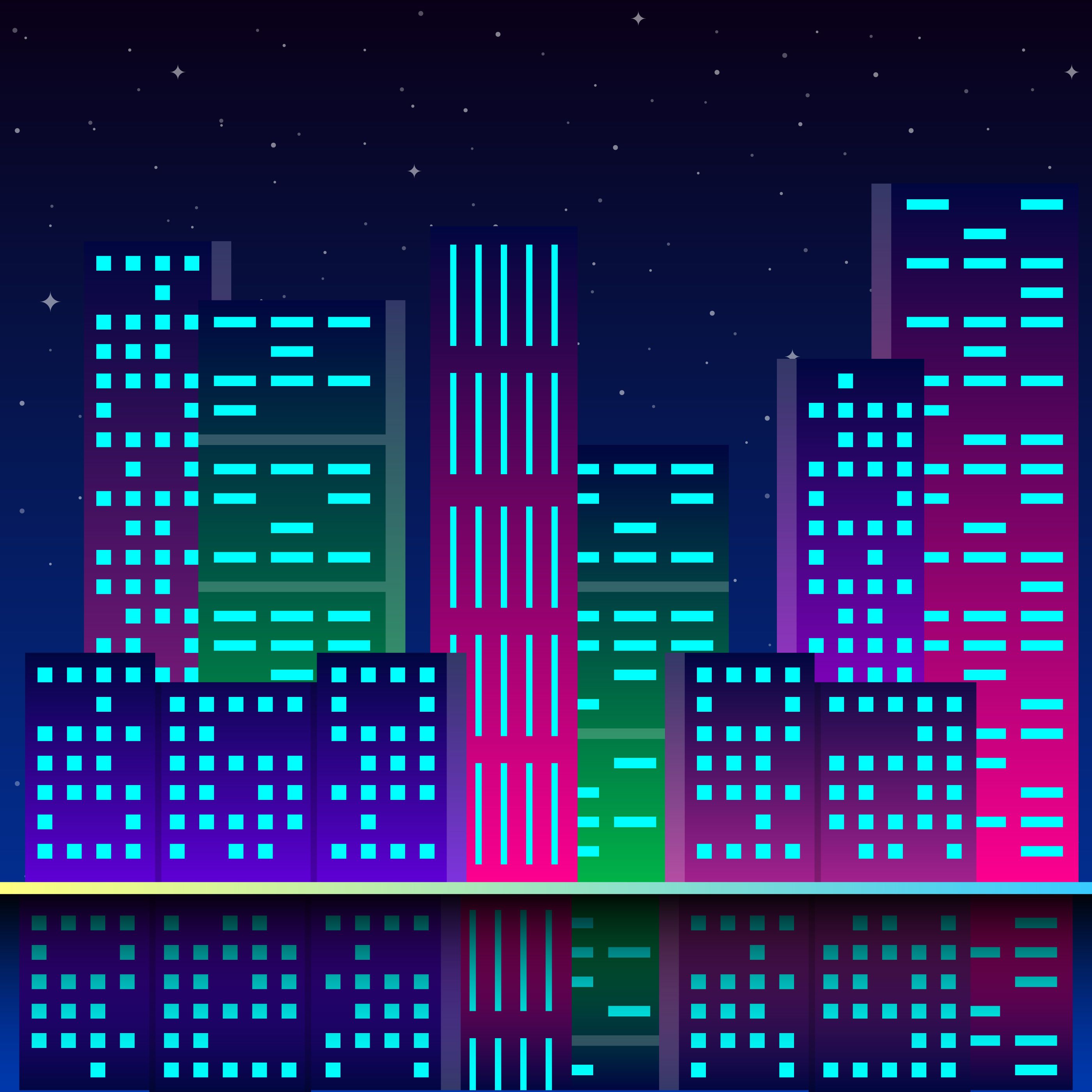 Futuristic City In Neon Lights Retro Style 80s Free
