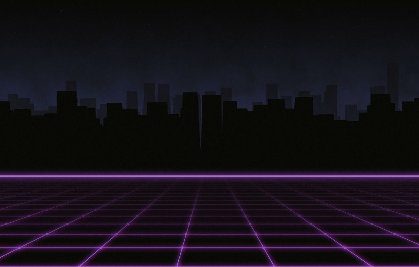 Wallpaper Music, The city, Silhouette, Background, 80s, Neon, 80's