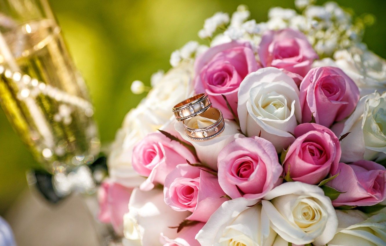 Photo Wallpaper Flowers, Roses, Bouquet, Pink, Wedding