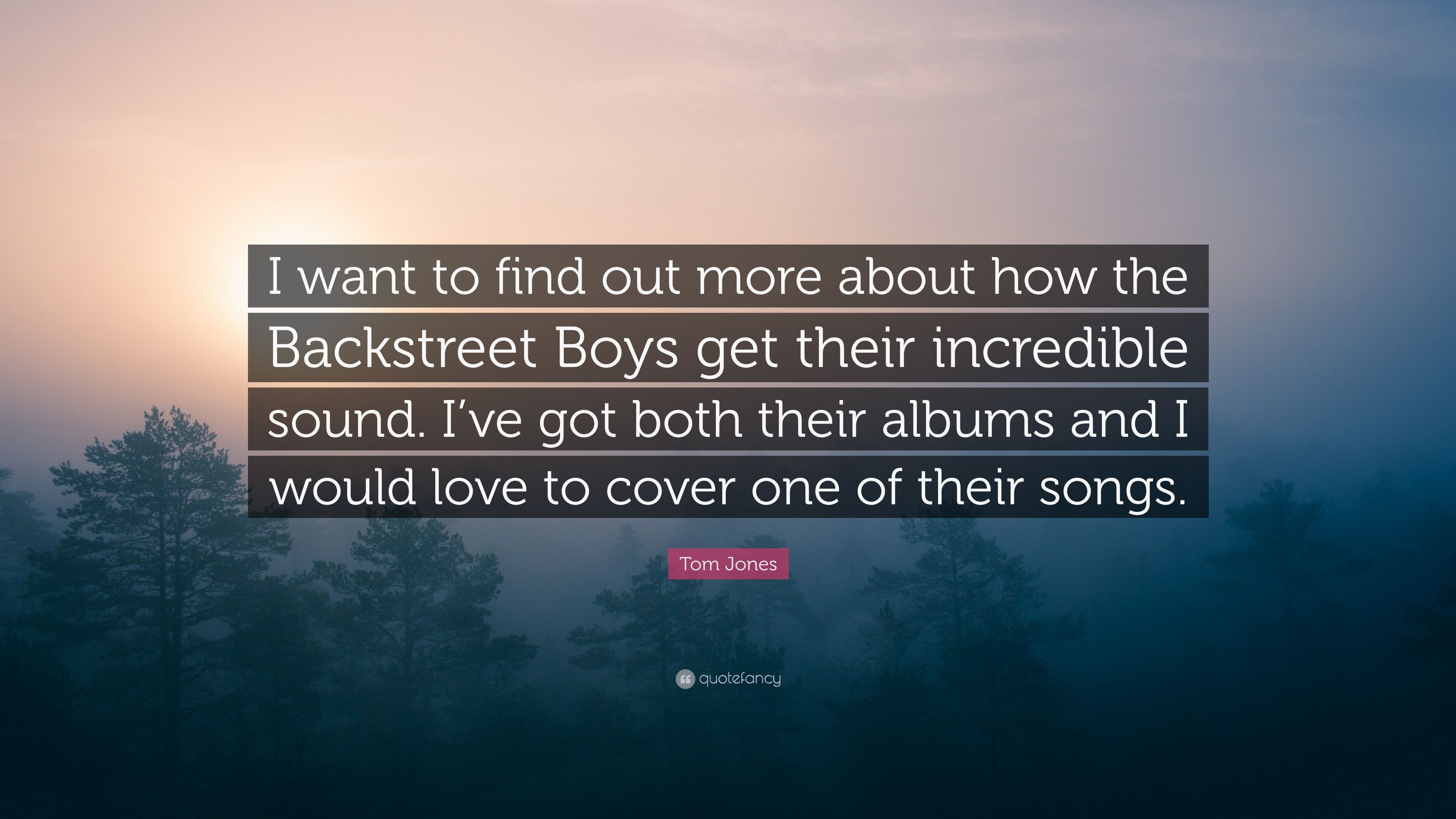Tom Jones Quote: “I want to find out more about how the Backstreet