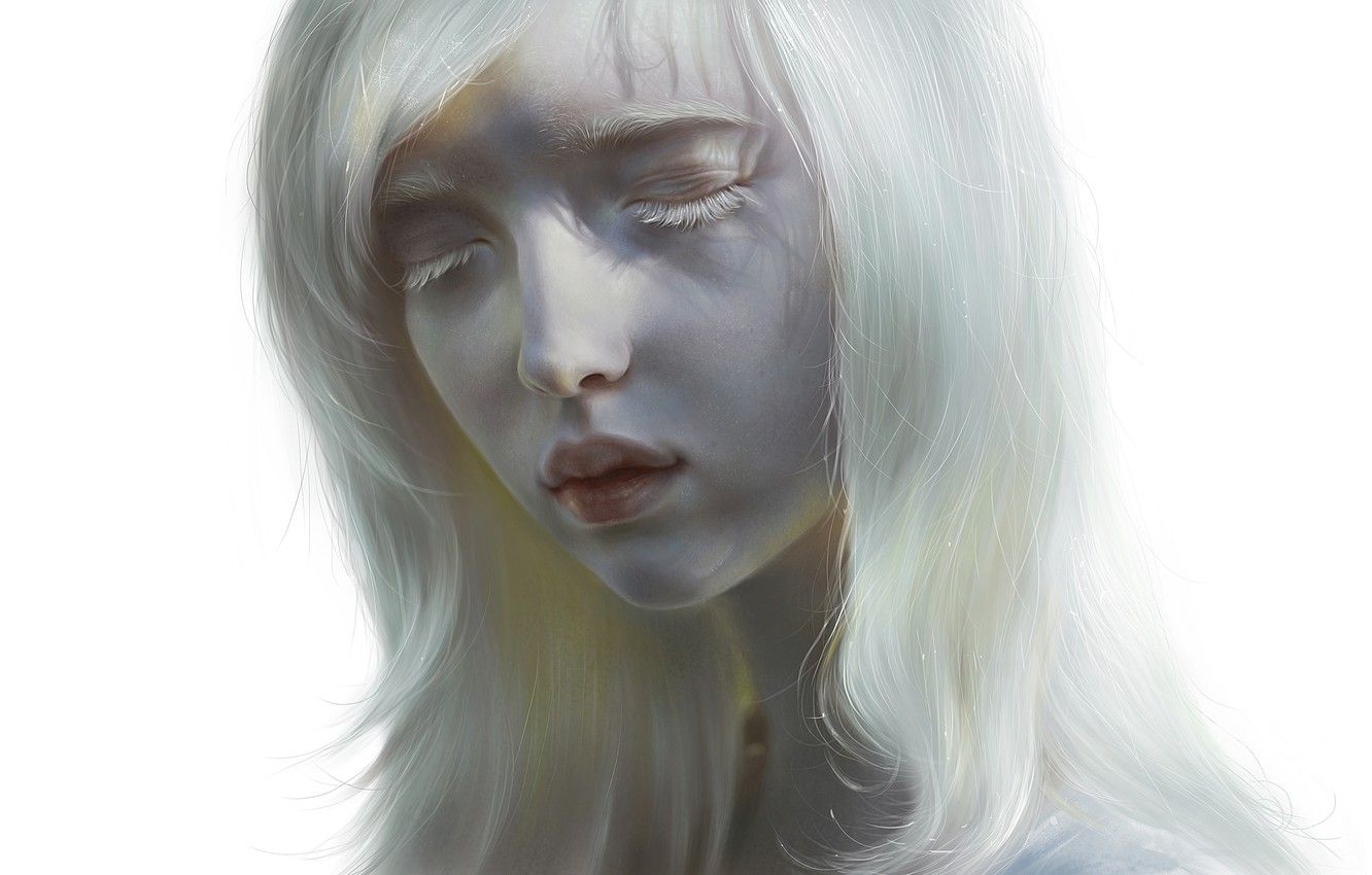 Wallpaper girl, face, hair, art, lips, white, albino image