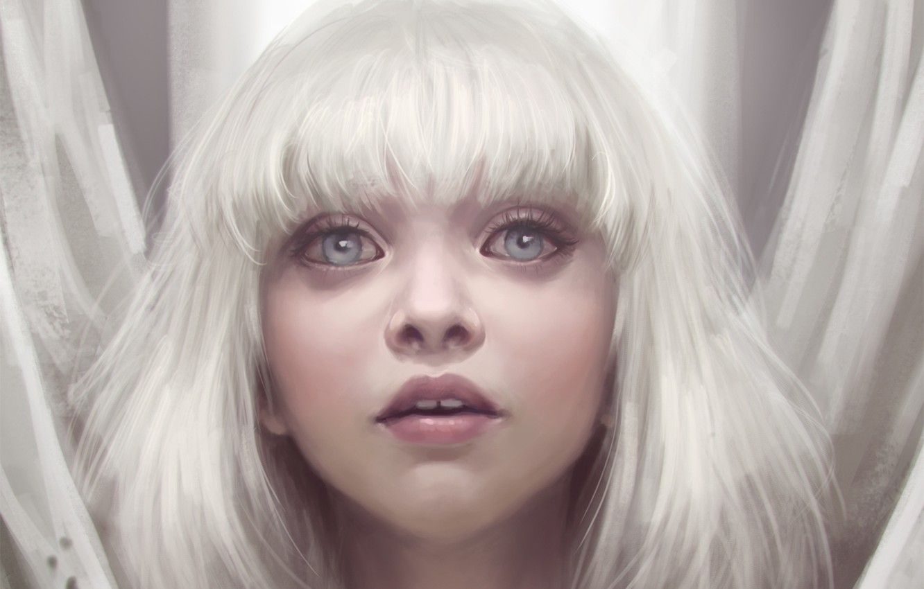 Photo Wallpaper Eyes, Look, Girl, White Hair, Art