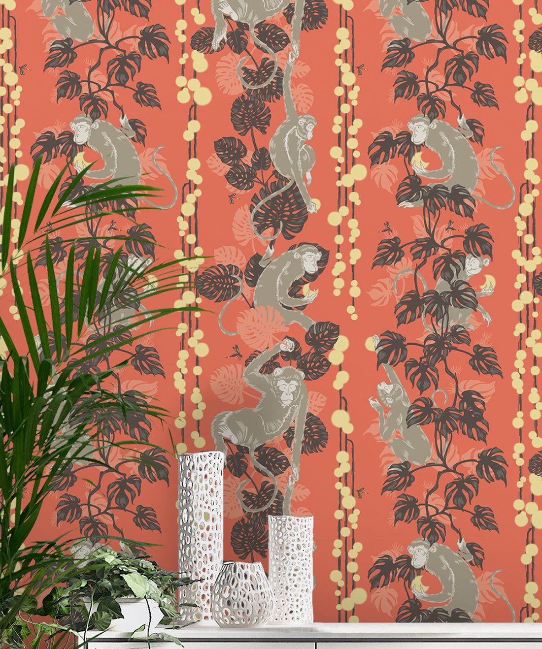 Monkeys Wallpaper in Terracotta from the Kingdom Home Collection