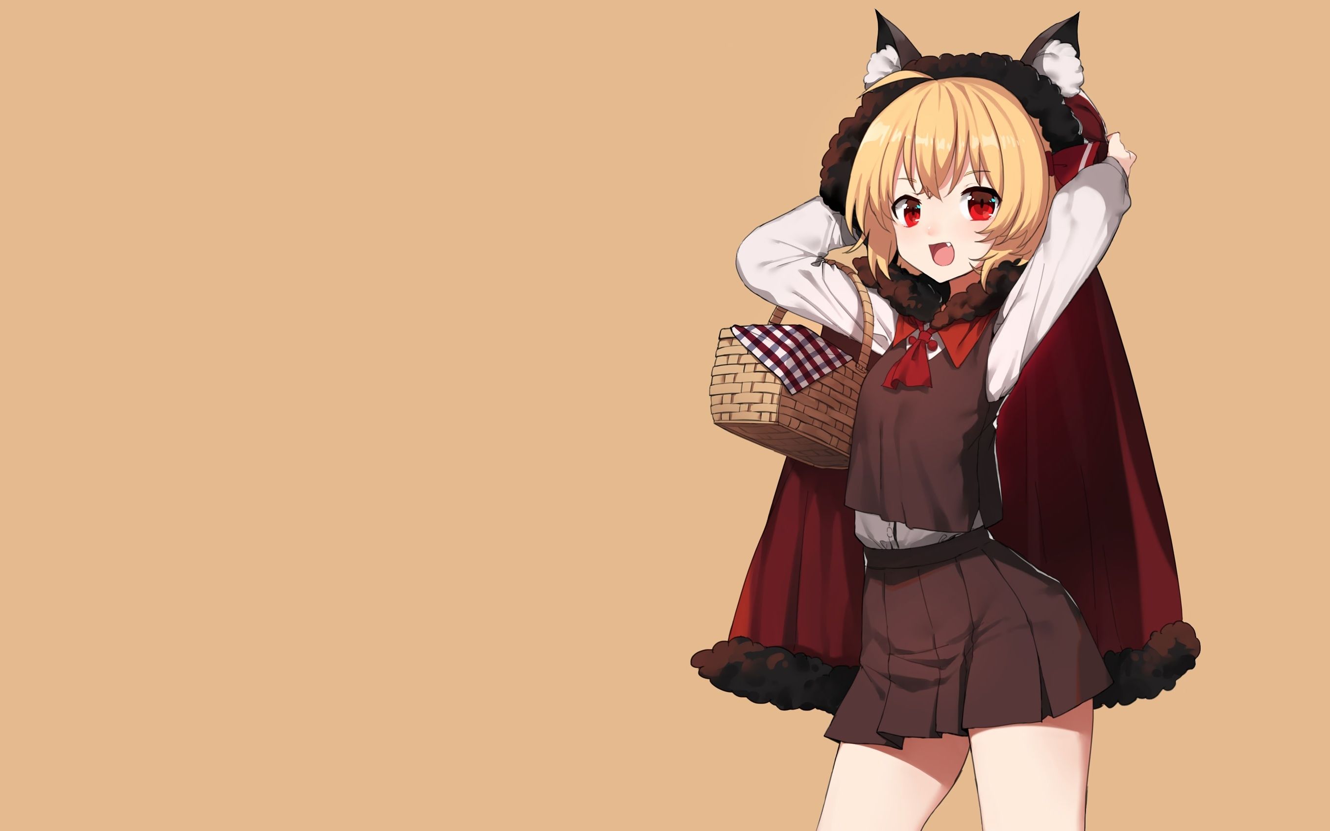 Download 2715x1697 Red Riding Hood, Blonde, Red Eyes, Anime Girl