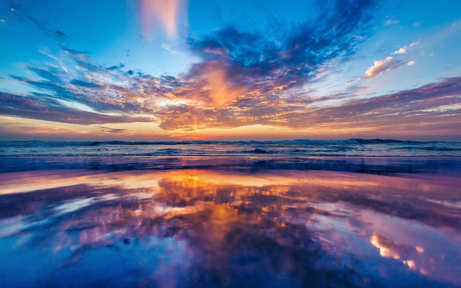 Wallpaper Ocean, coast, dawn, beach, clouds, sunrise 1920x1200 HD