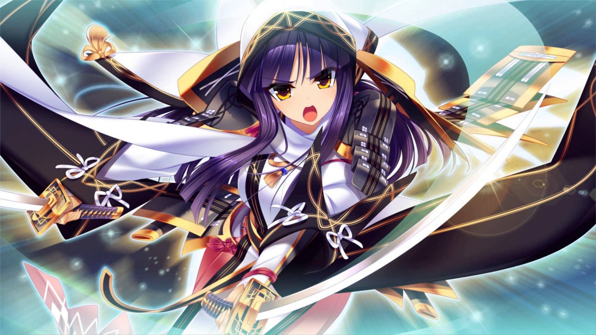 robe, assassin, long hair, yellow eyes, katana, sword, skirt