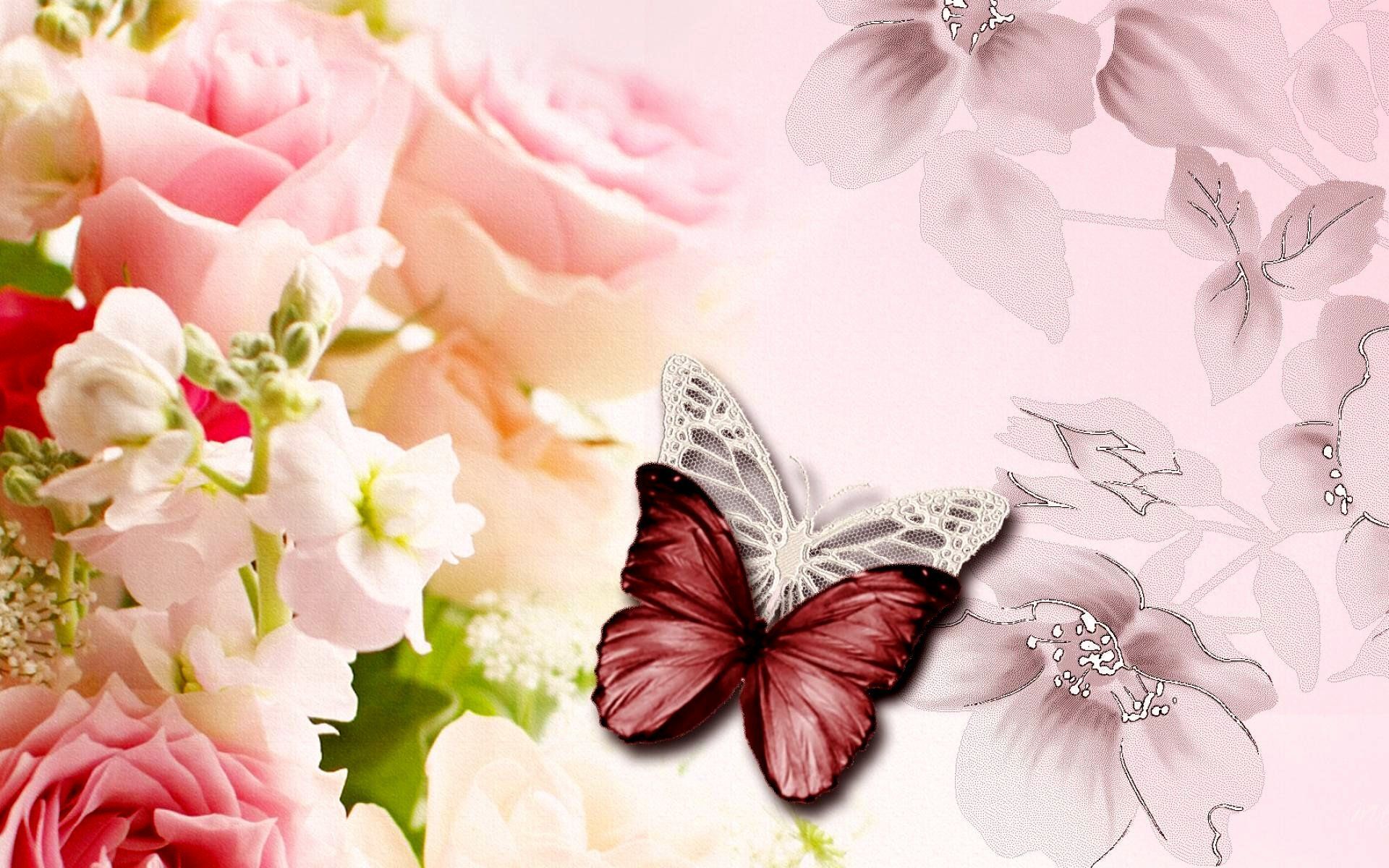 Flowers And Butterflies Wallpaper