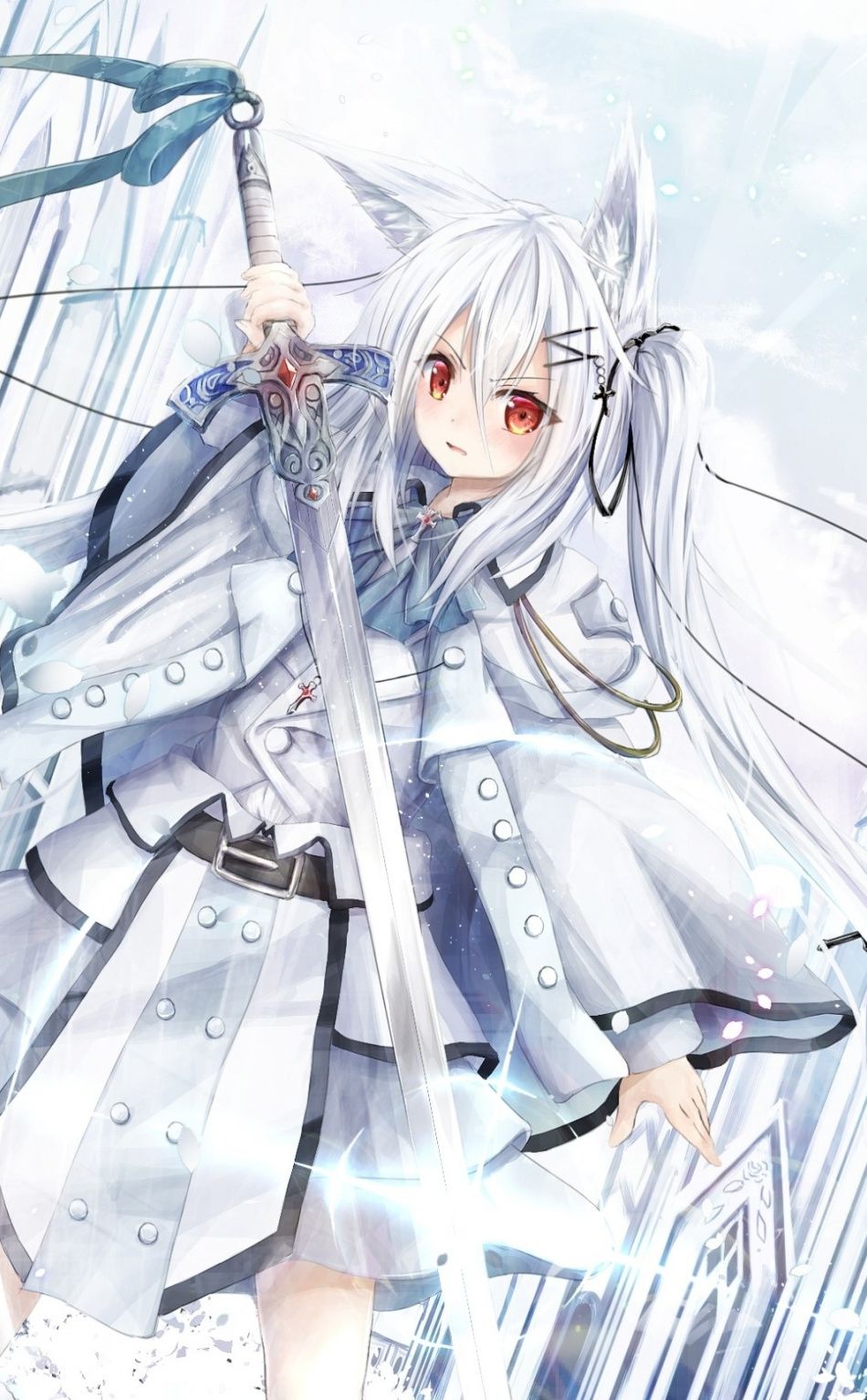 Wallpaper white hair, anime girl, vampire, original desktop wallpaper, hd  image, picture, background, 8ef119