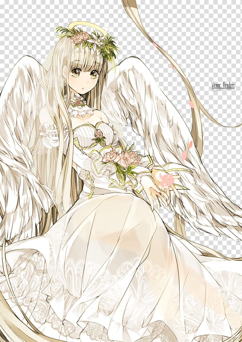 Anime Angel Girl Render, white haired female anime character