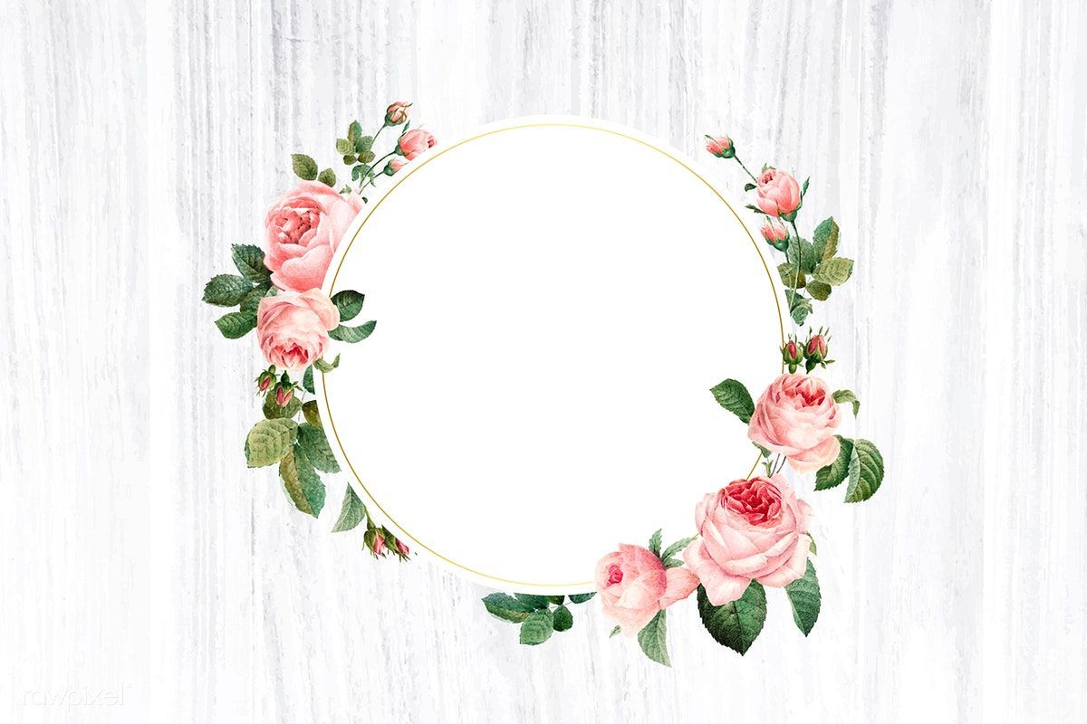 Download premium vector of Floral round frame on a wooden