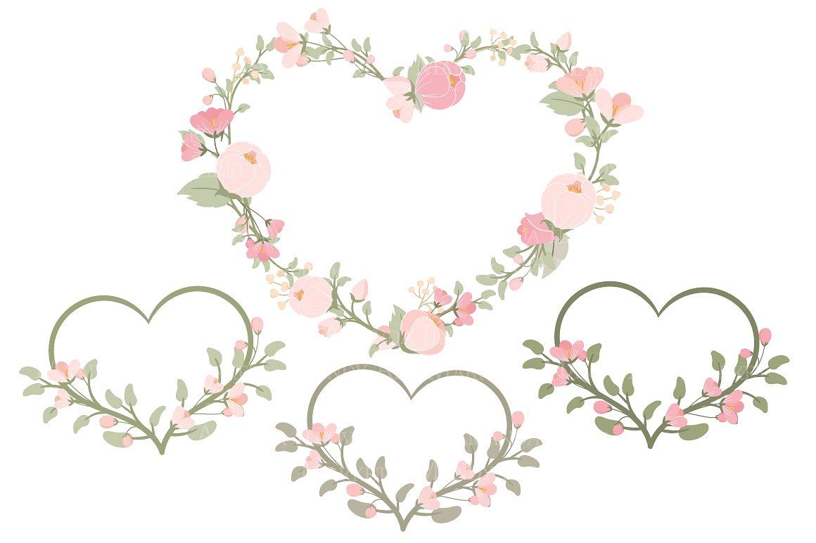 Soft Pink Floral Heart Wreath Vector. Banner clip