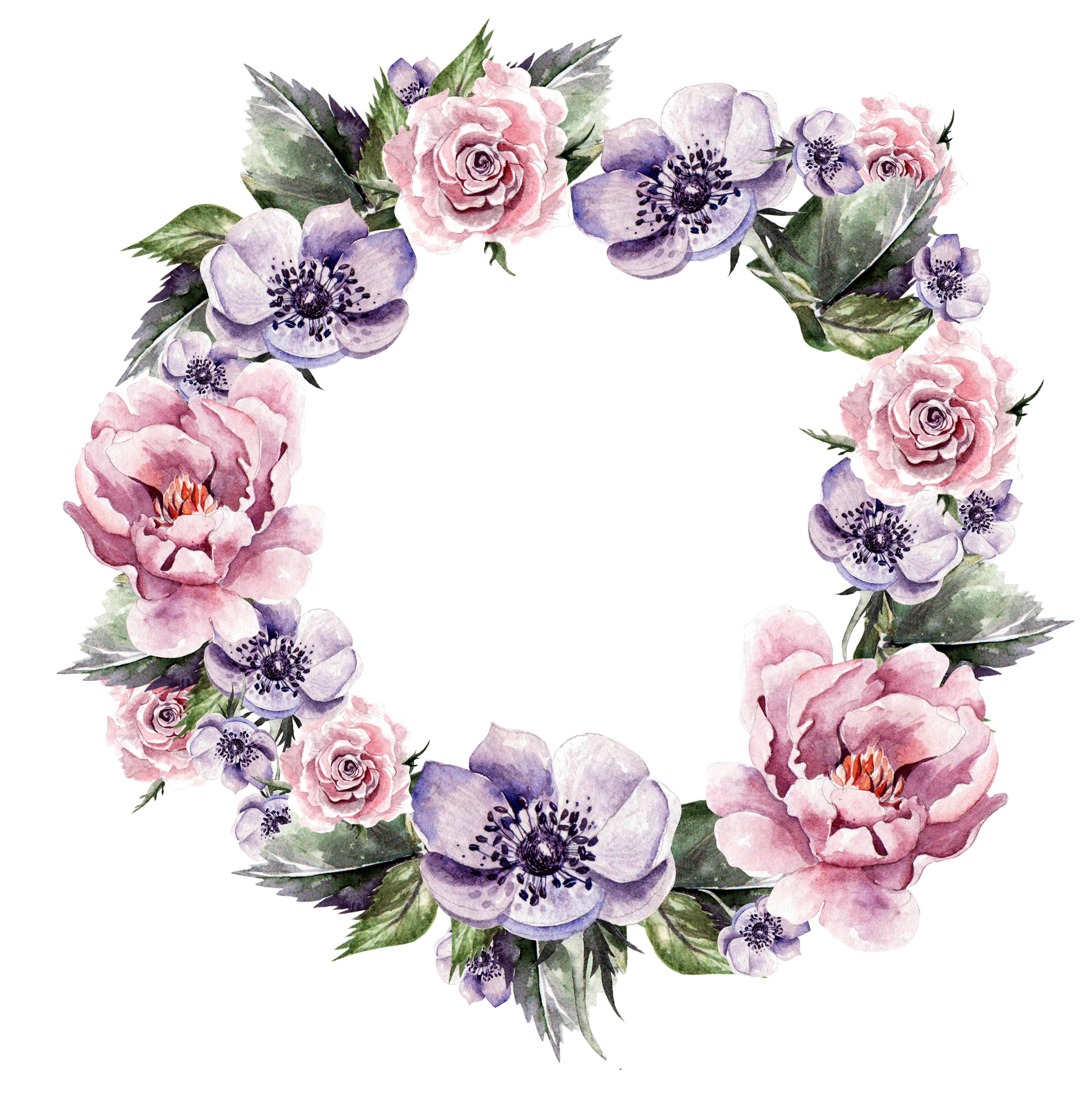 Flower Wreath Wedding invitation Garland Watercolor painting