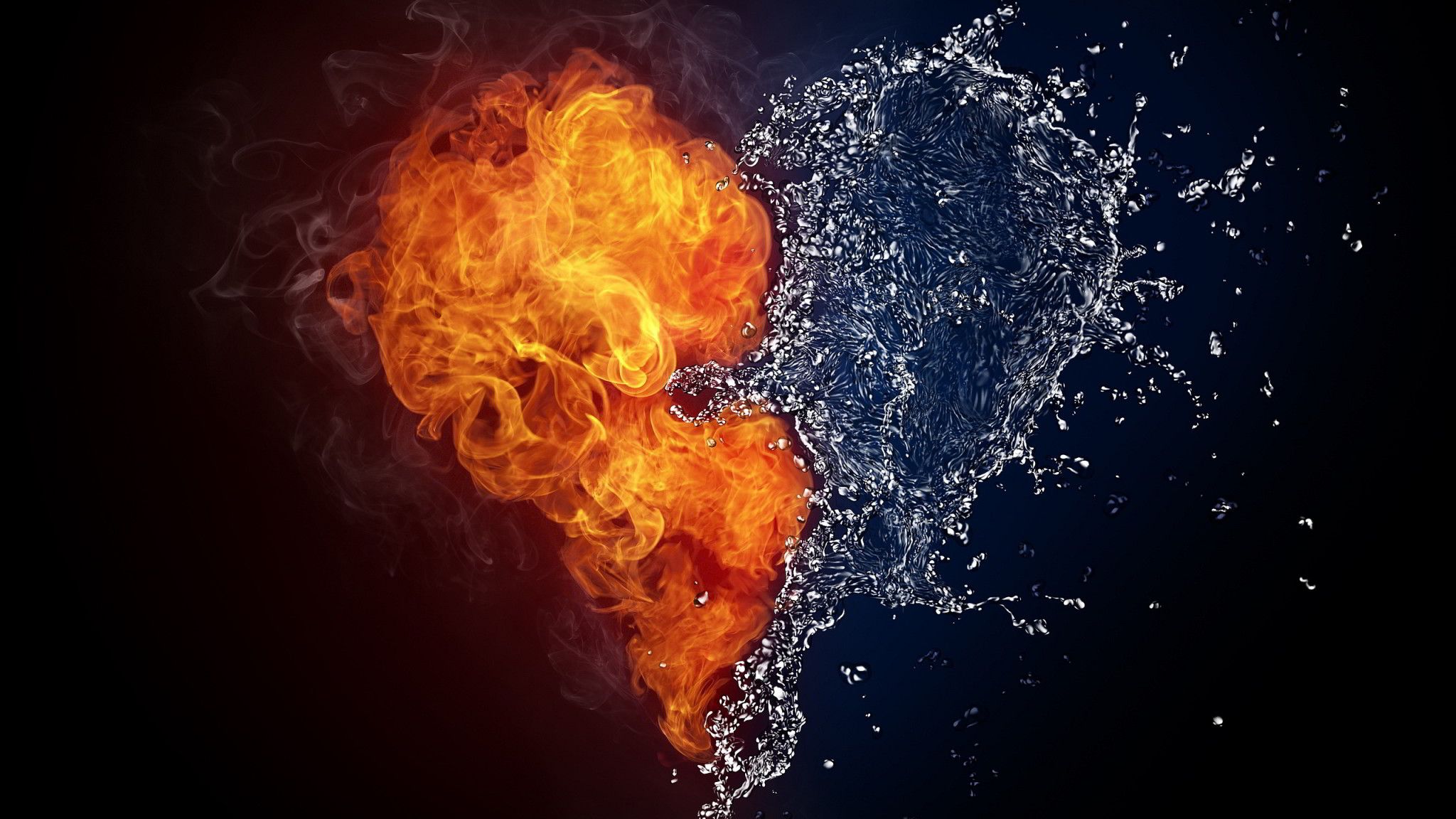 Fire Water Heart Art 2048x1152 Resolution HD 4k