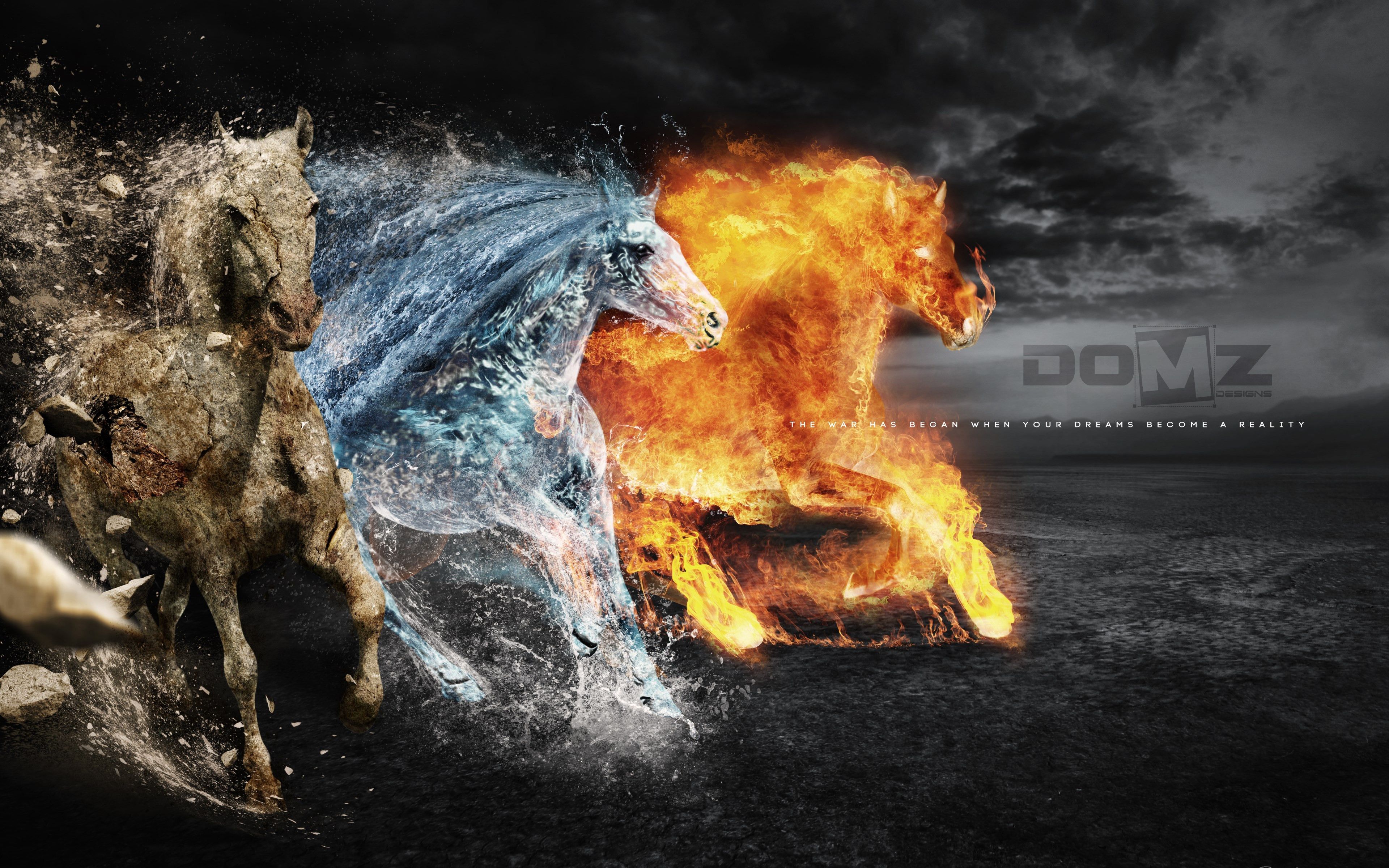 Download wallpaper: Horses of: Earth, Fire and Water 3840x2400