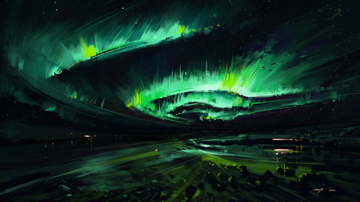 Aurora Borealis Landscape Nature Night wallpaperx1080