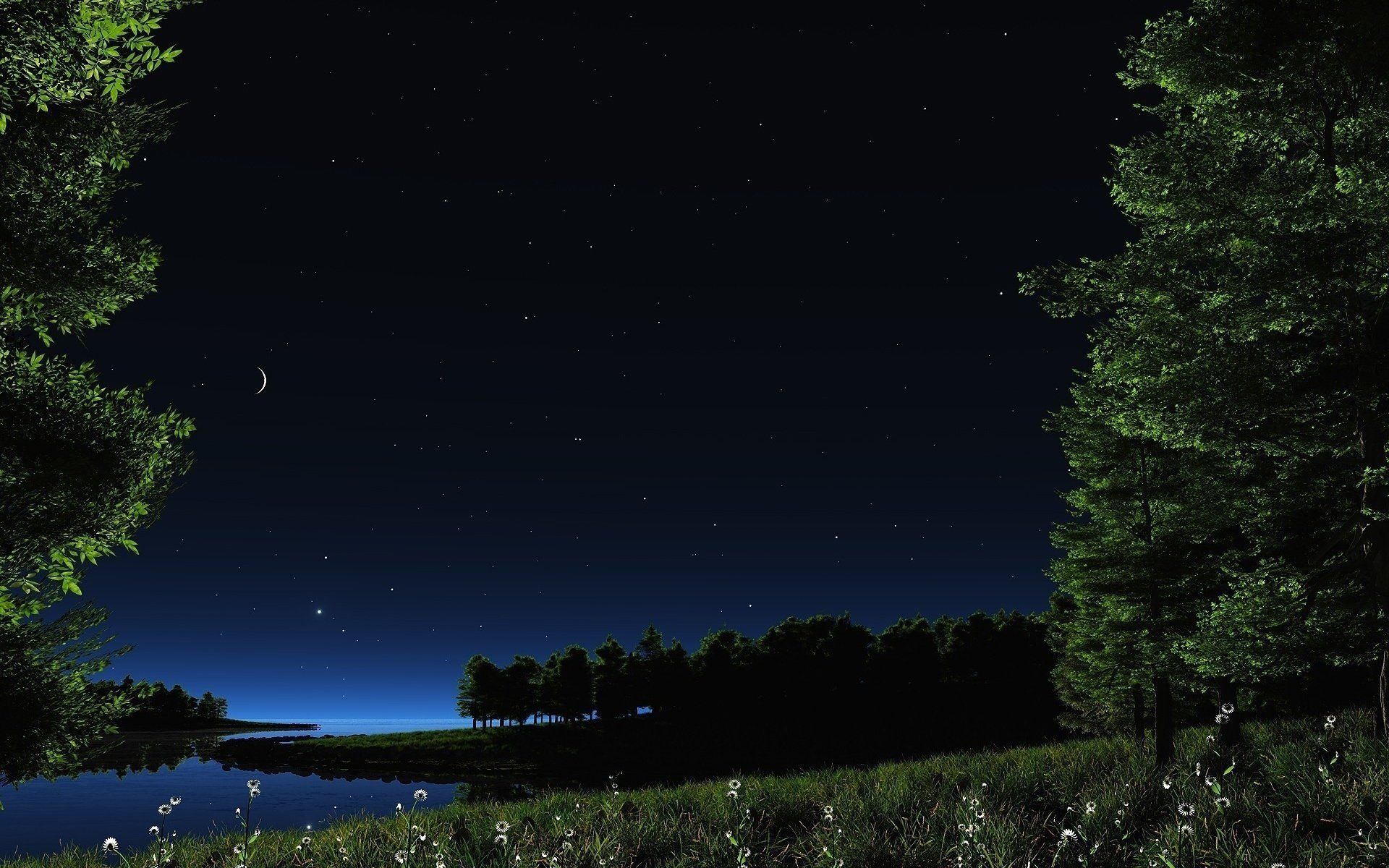 night, Stars, Lake, Sky, Nature Wallpaper HD / Desktop and Mobile