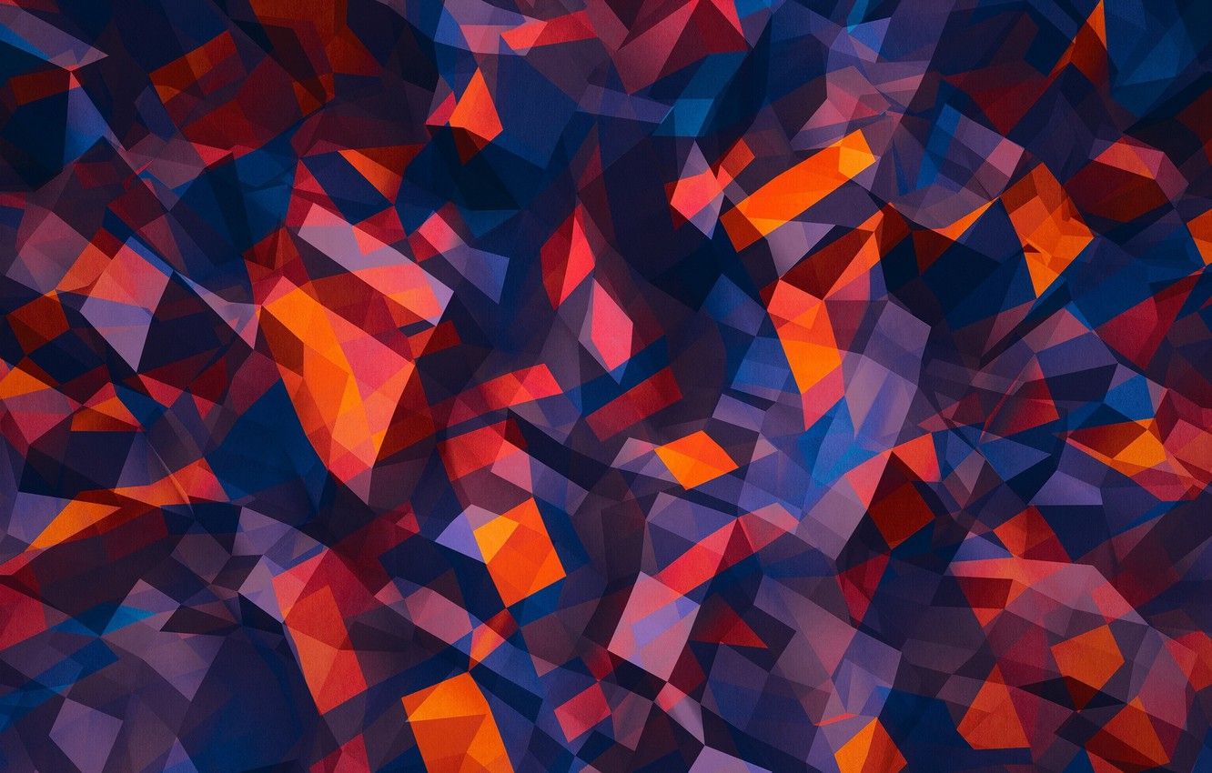 Wallpaper line, orange, blue, red, grey, triangles, form, angle, faces, geometry, polygons, combination, polygons image for desktop, section абстракции