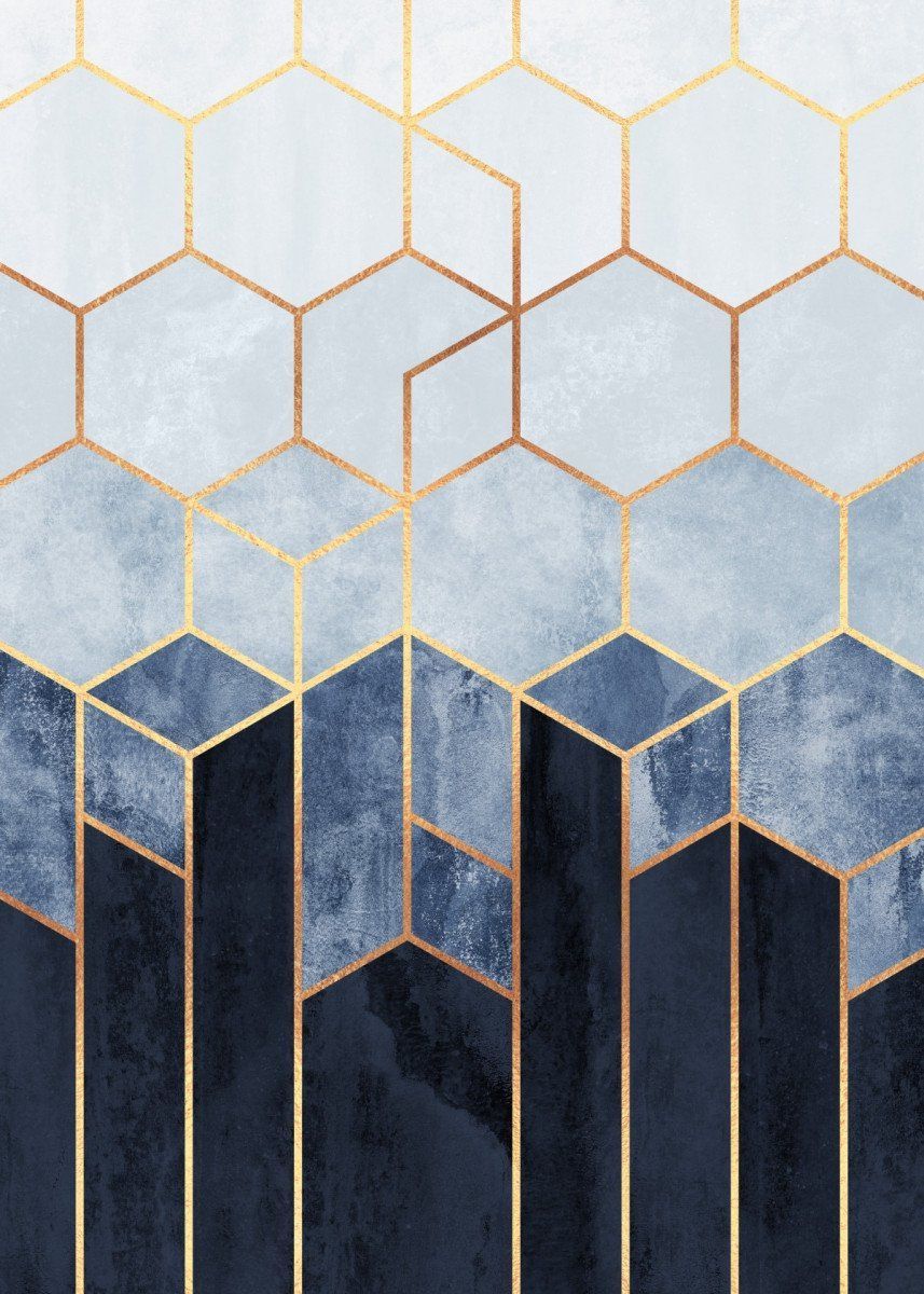 Soft Blue Hexagons Abstract Poster Print. metal posters in 2020