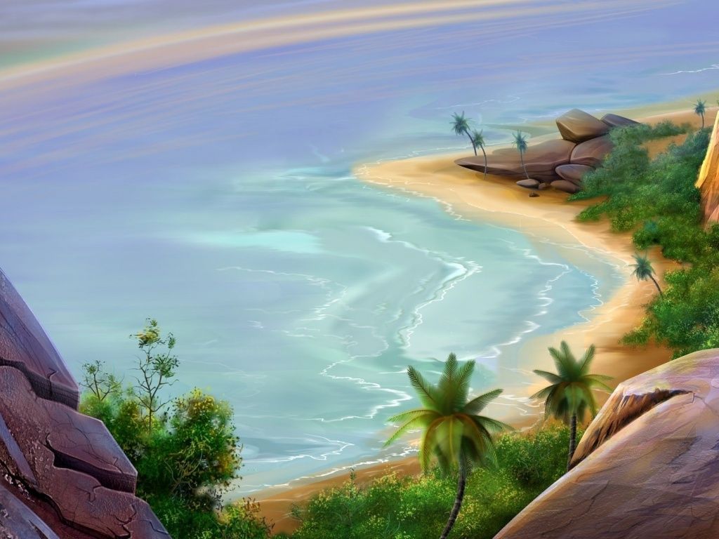Paradise Beach Artwork HD Desktop Wallpaper. Beach