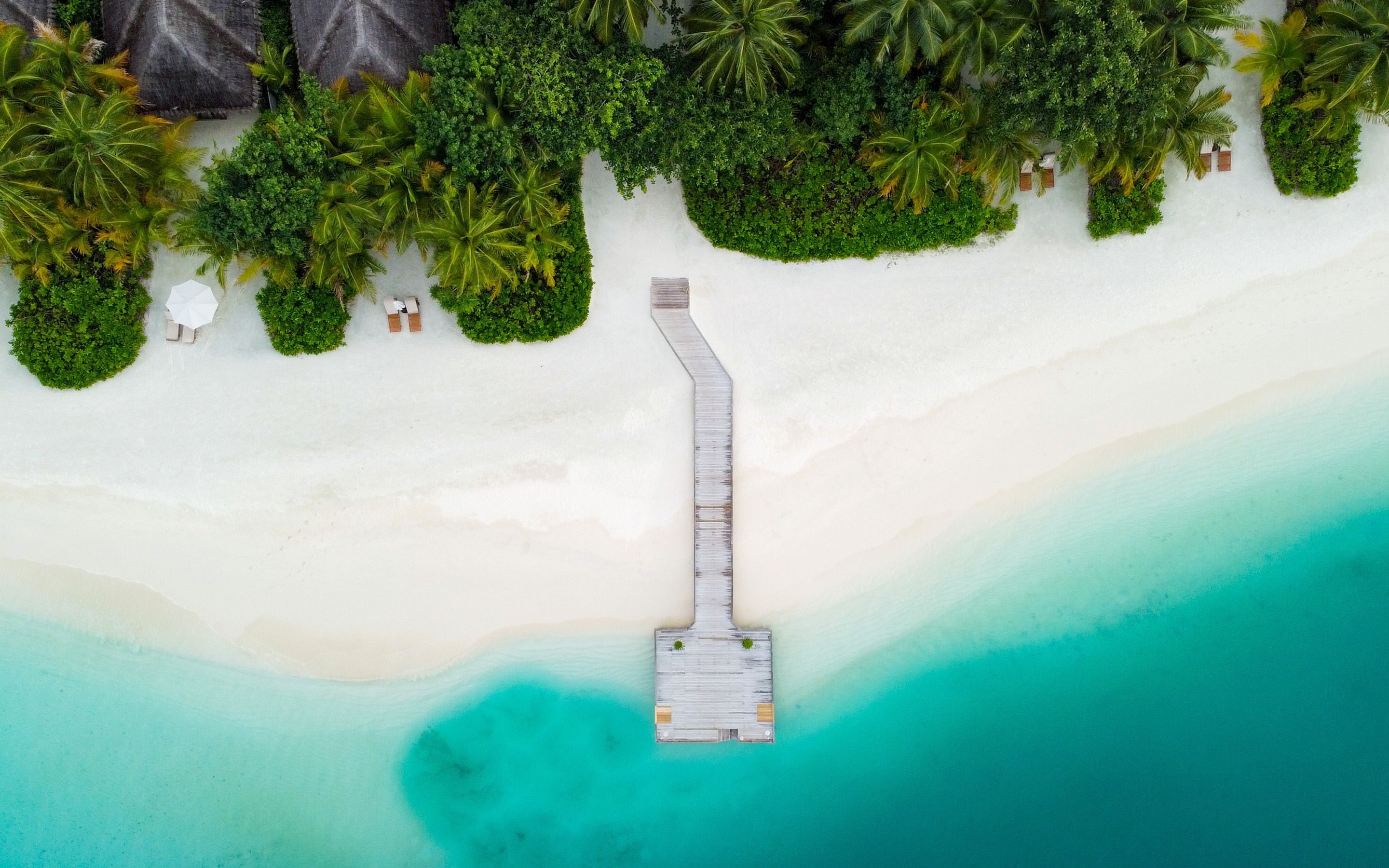 Download wallpaper aerial view, ocean, pier, tropics, paradise