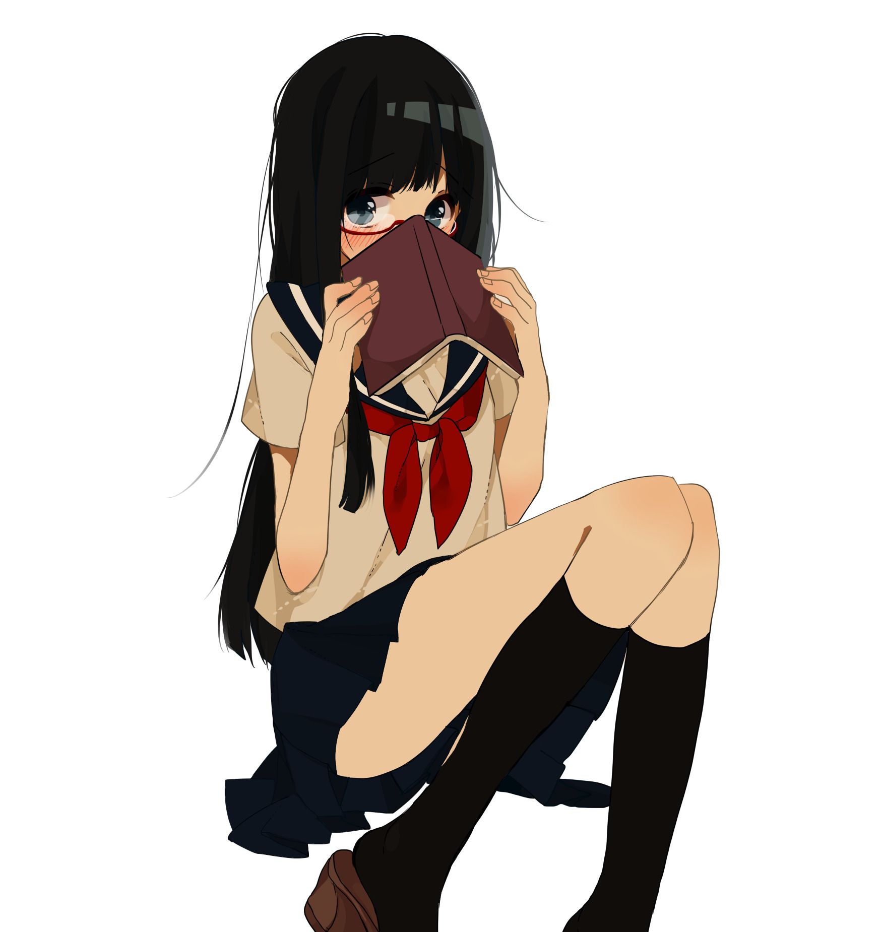 anime Girls, Shy, School Uniform, Books Wallpaper HD / Desktop