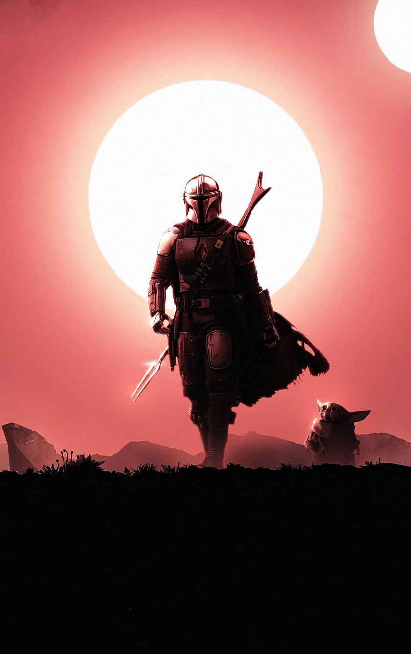 Download Soldier, The Mandalorian, silhouette, art wallpaper