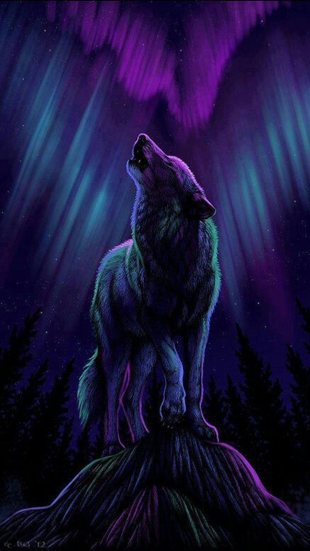 Black And Purple Wolf Wallpaper