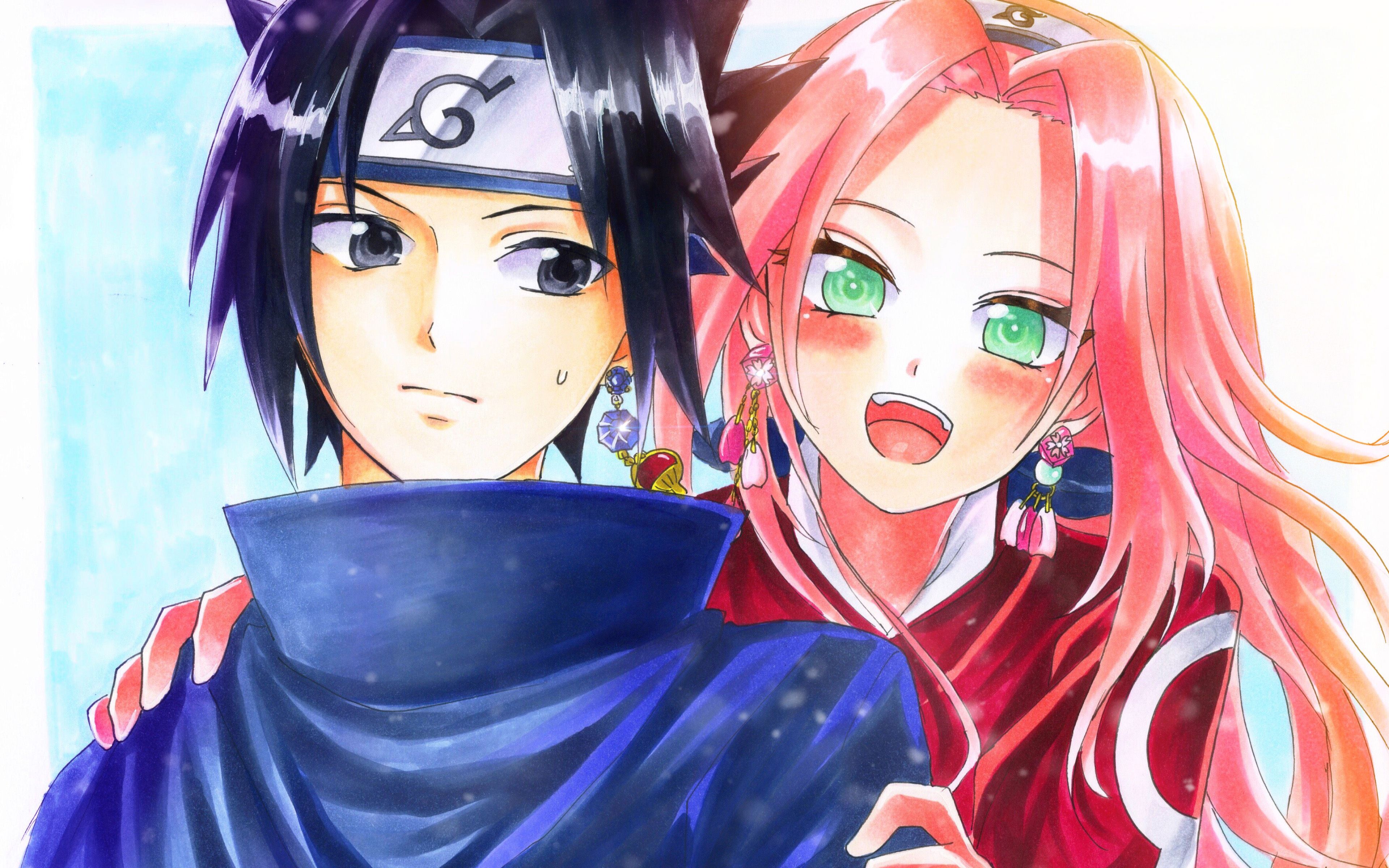 Sasuke Uchiha And Sakura Haruno, 4k, Naruto Characters.