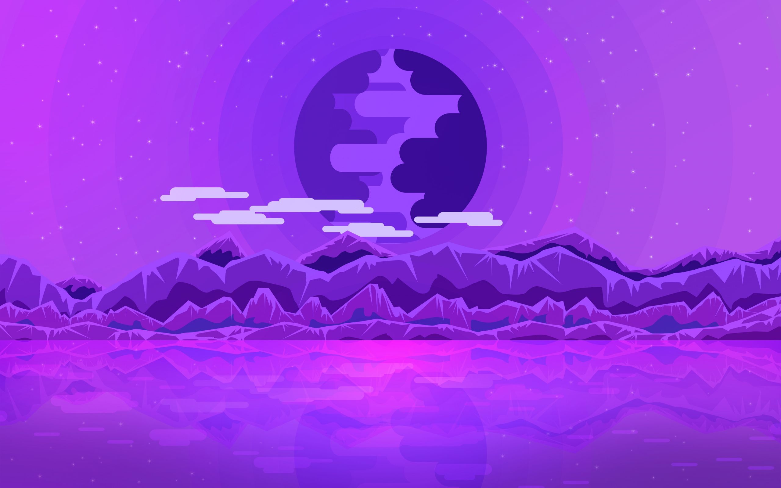 Download Purple ocean, horizon, mountains, minimal, art wallpaper