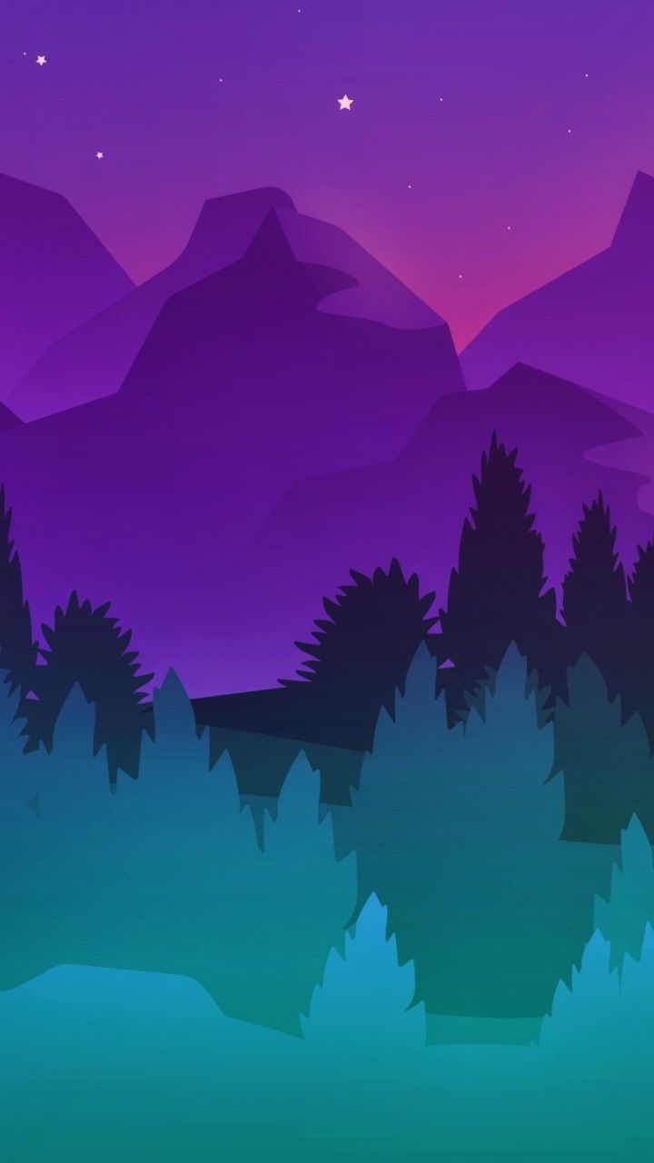 Sunset, digital art, mountains and forest, 720x1280 wallpaper