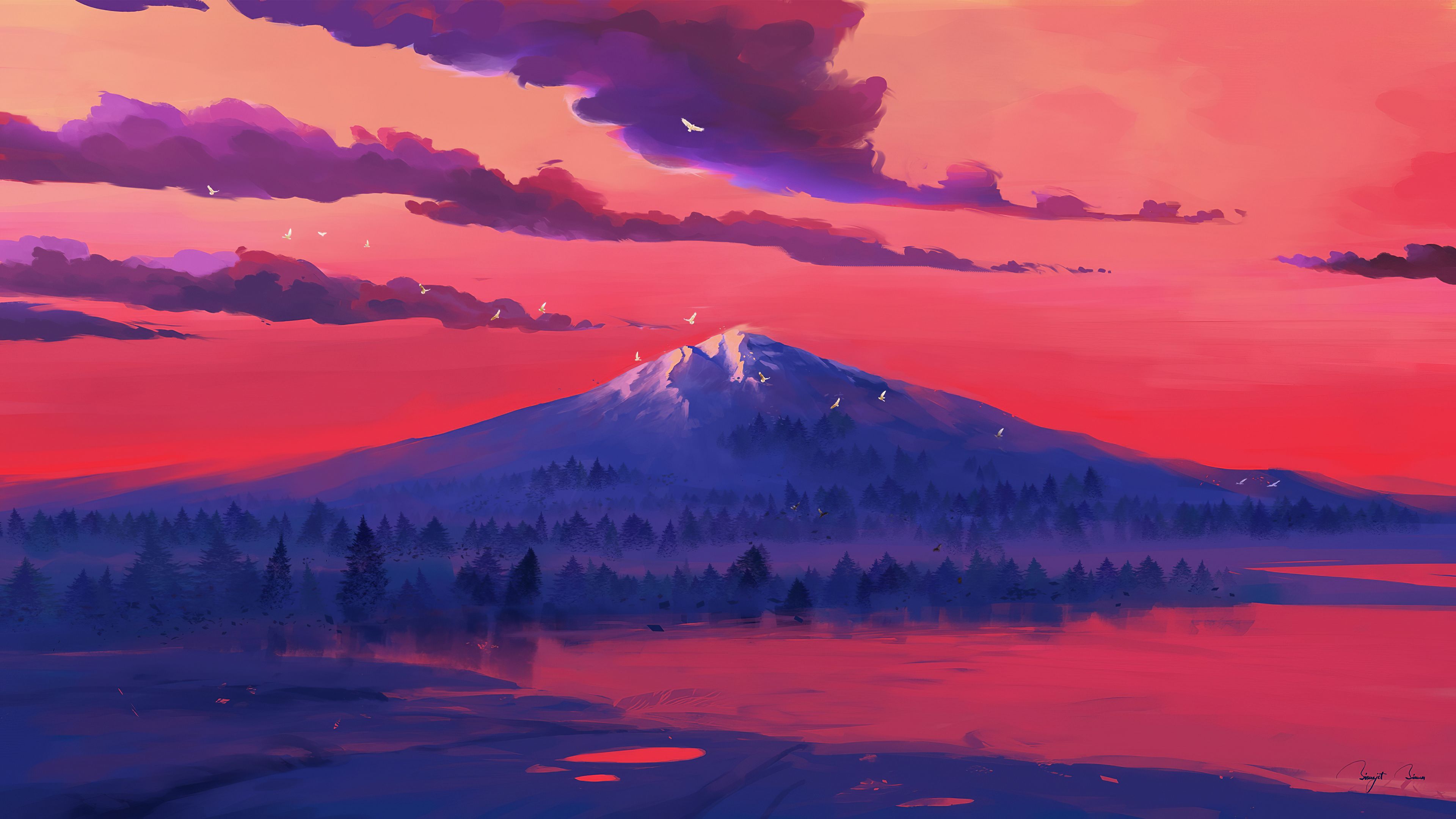 Red Lake Mountains Minimal 4k, HD Artist, 4k Wallpaper, Image