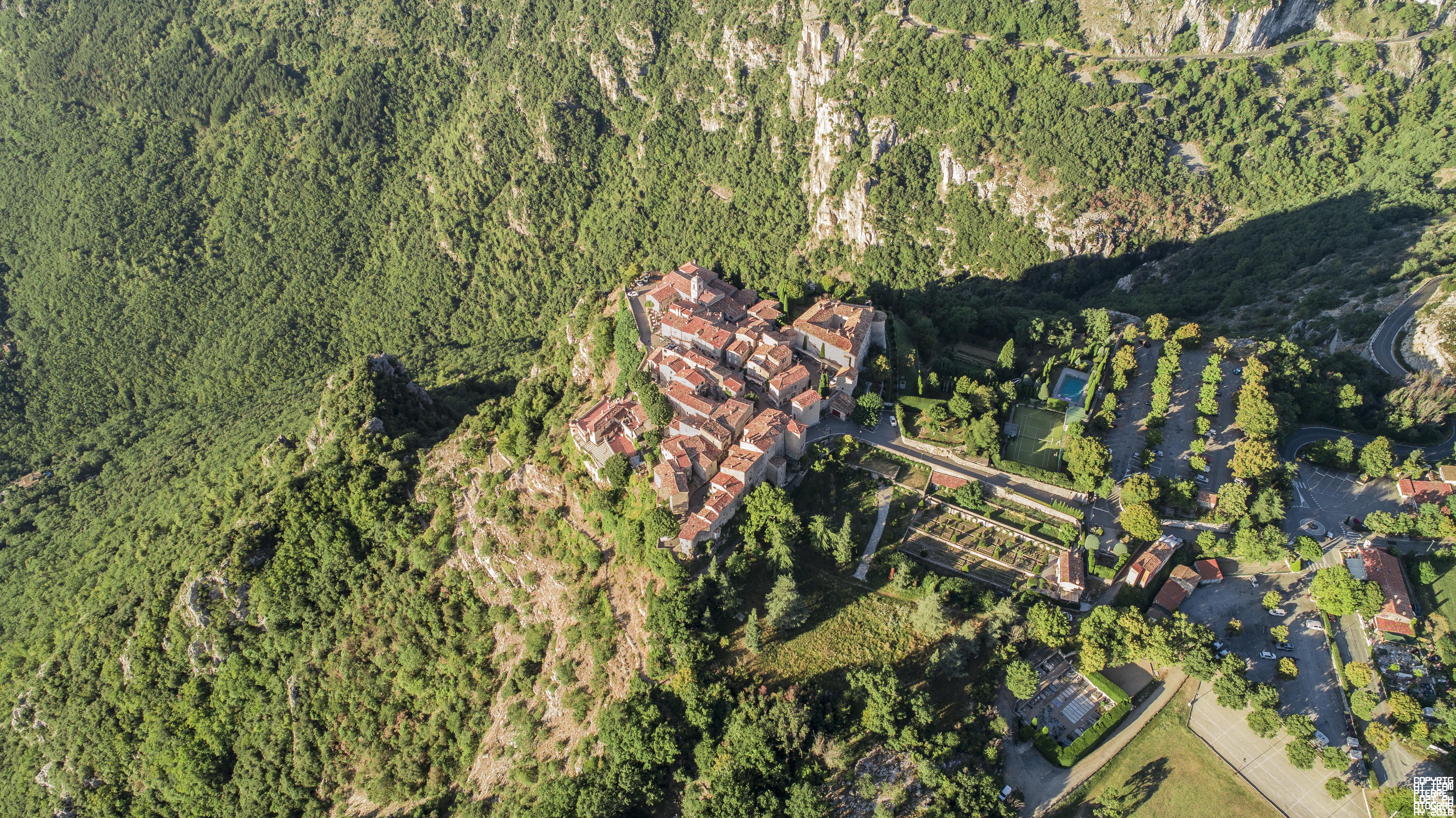 The French village of Gourdon shot from above with a drone