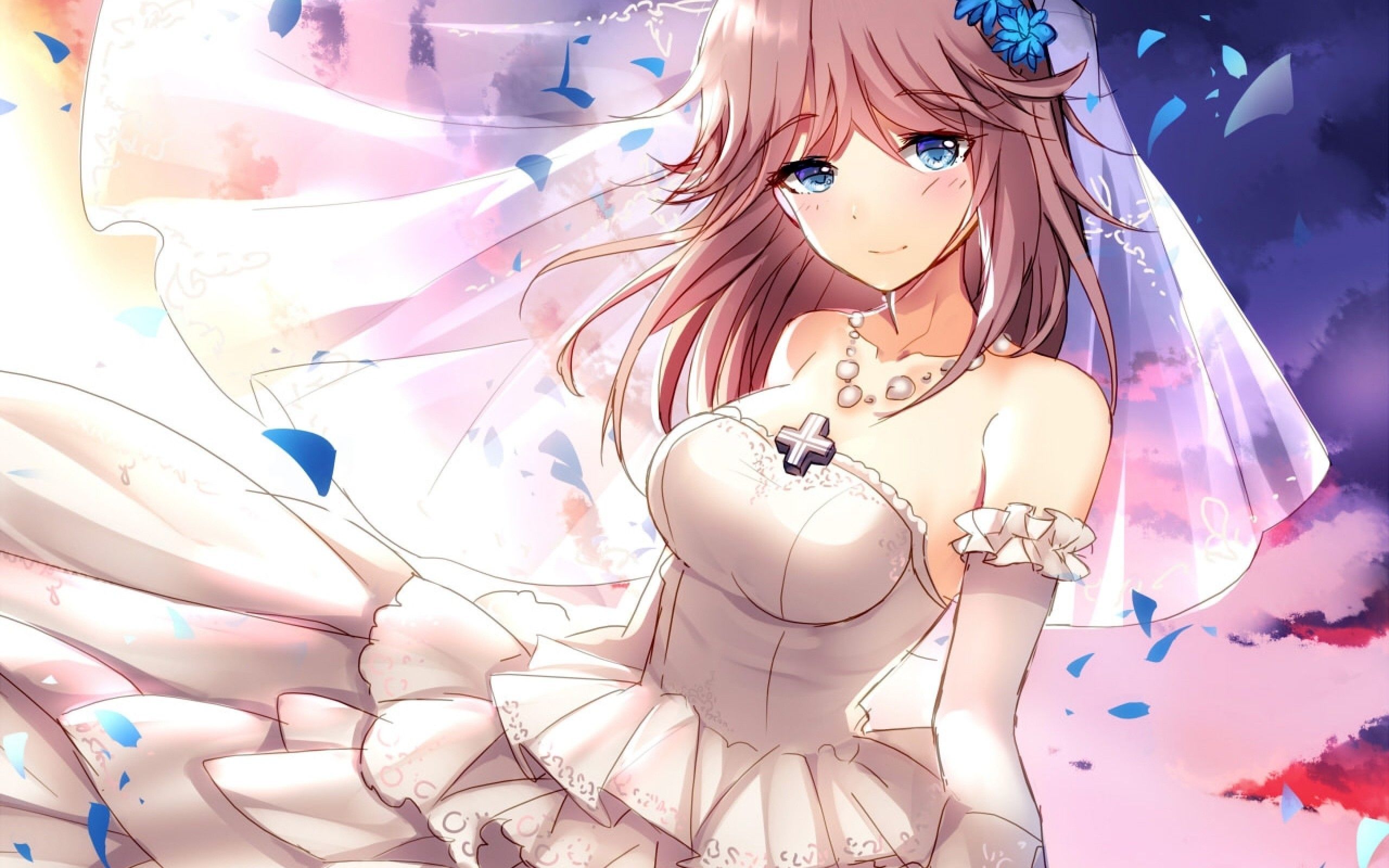 Download 2560x1600 Anime Girl, Wedding Dress, Sad Smile Wallpaper