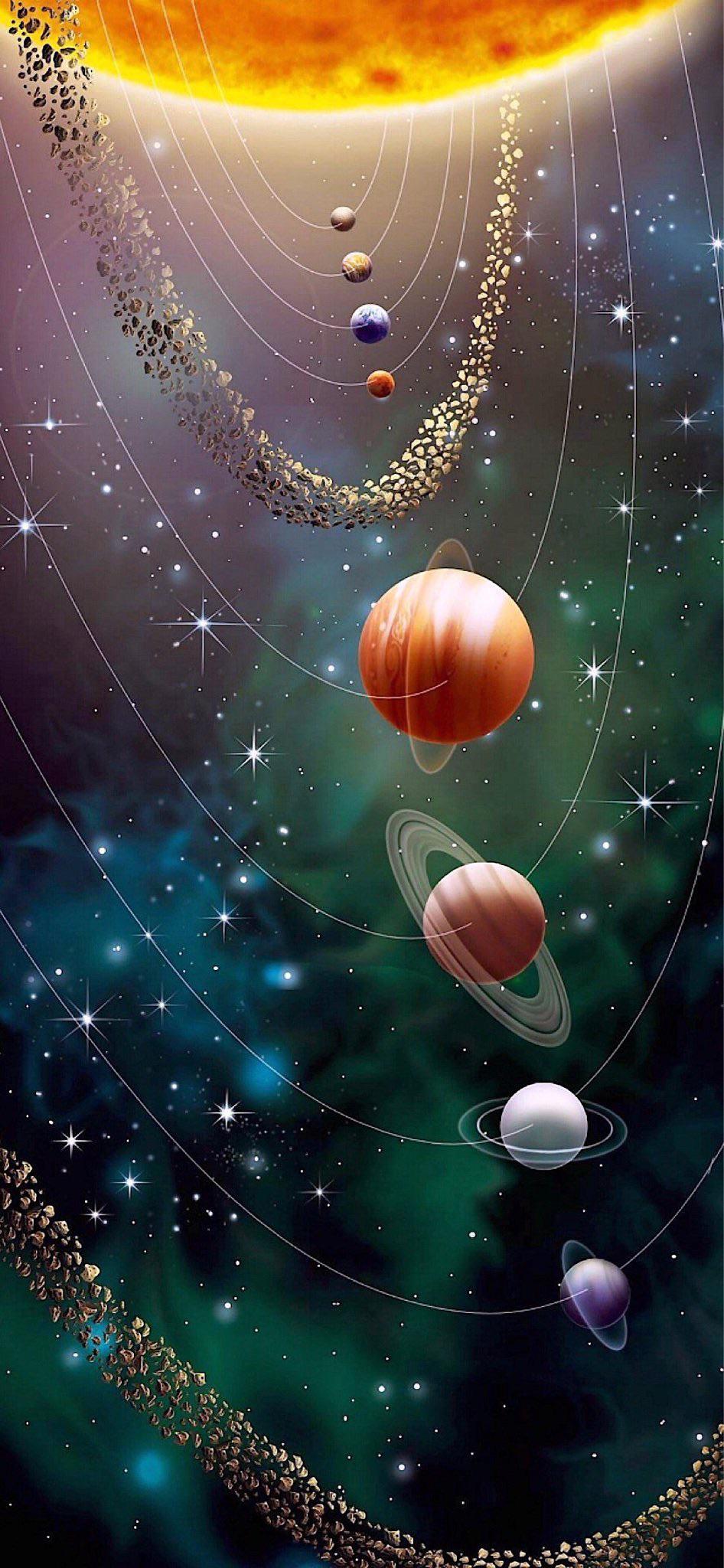 Solar System Sun Planets Galaxy Orbit Wallpaper iPhone Phone 4K #6670e