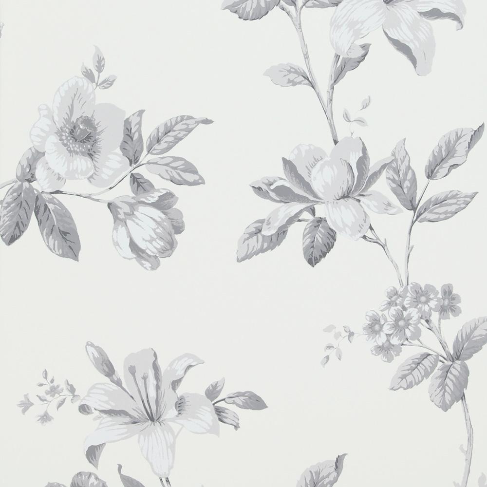 Vintage White And Grey Floral Wallpaper R4104. Traditional Home