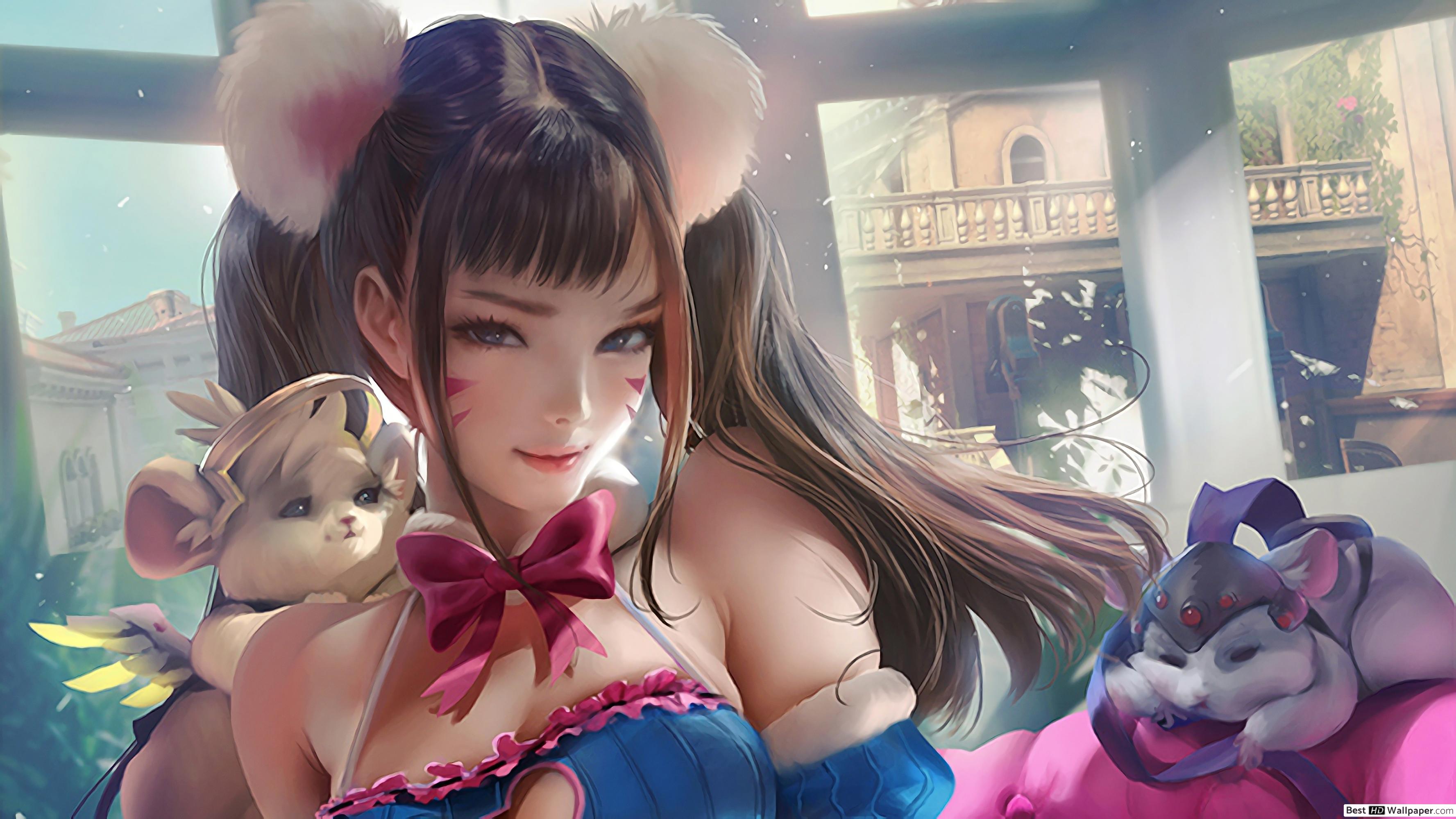 Overwatch (Kawaii Anime Girl, D.Va) HD wallpaper download
