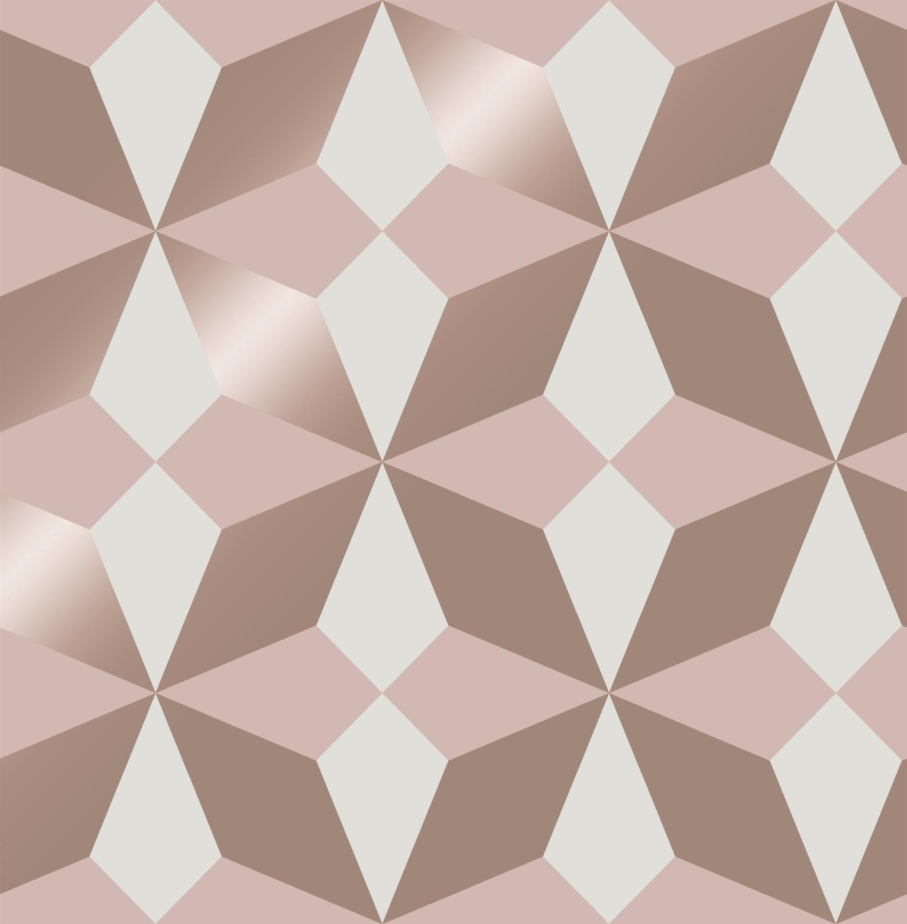 Geometric Wallpaper Pink White Rose Gold Metallic Shimmer Modern