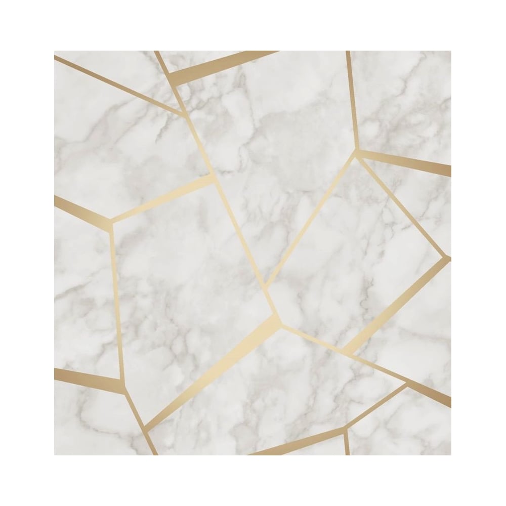 Fine Decor Marblesque Fractal White And Gold Metallic Geometric