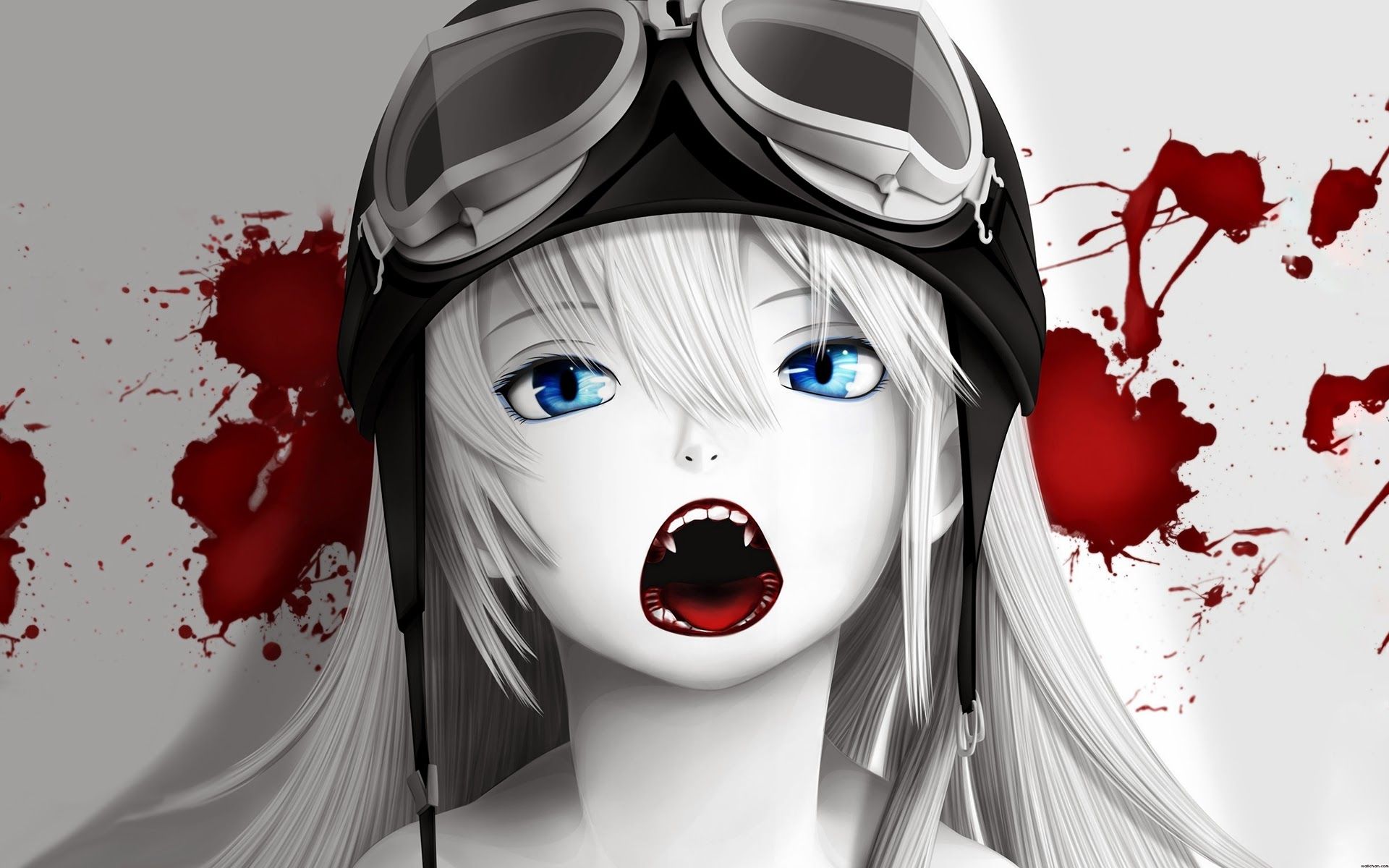 Vampire blood anime girl blue eyes fangs HD wallpaper 1920×