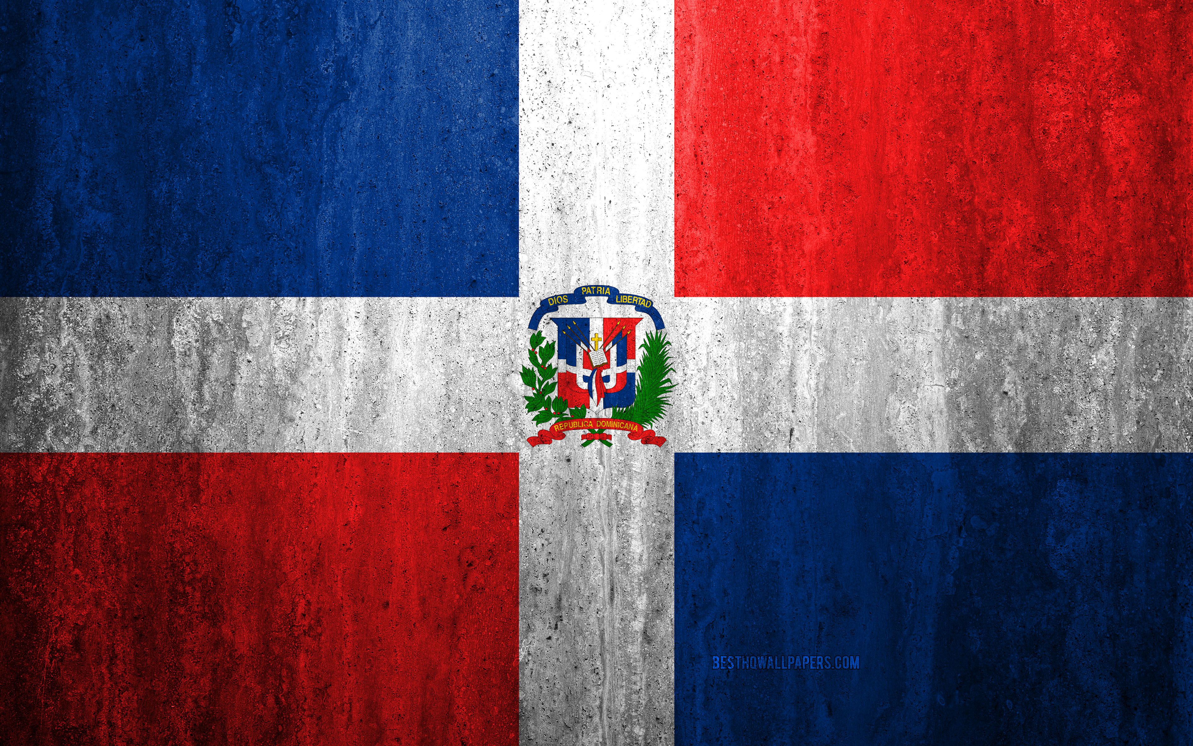 Download wallpaper Flag of Dominican Republic, 4k, stone