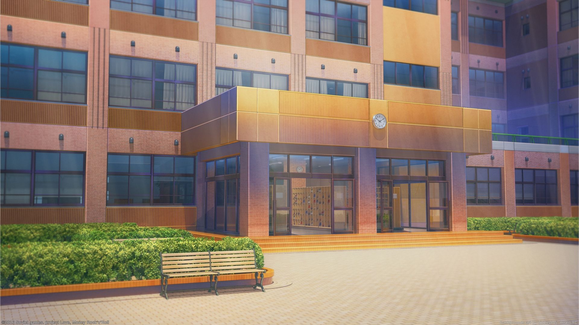 Anime Landscape Outside School Hallway Anime Background