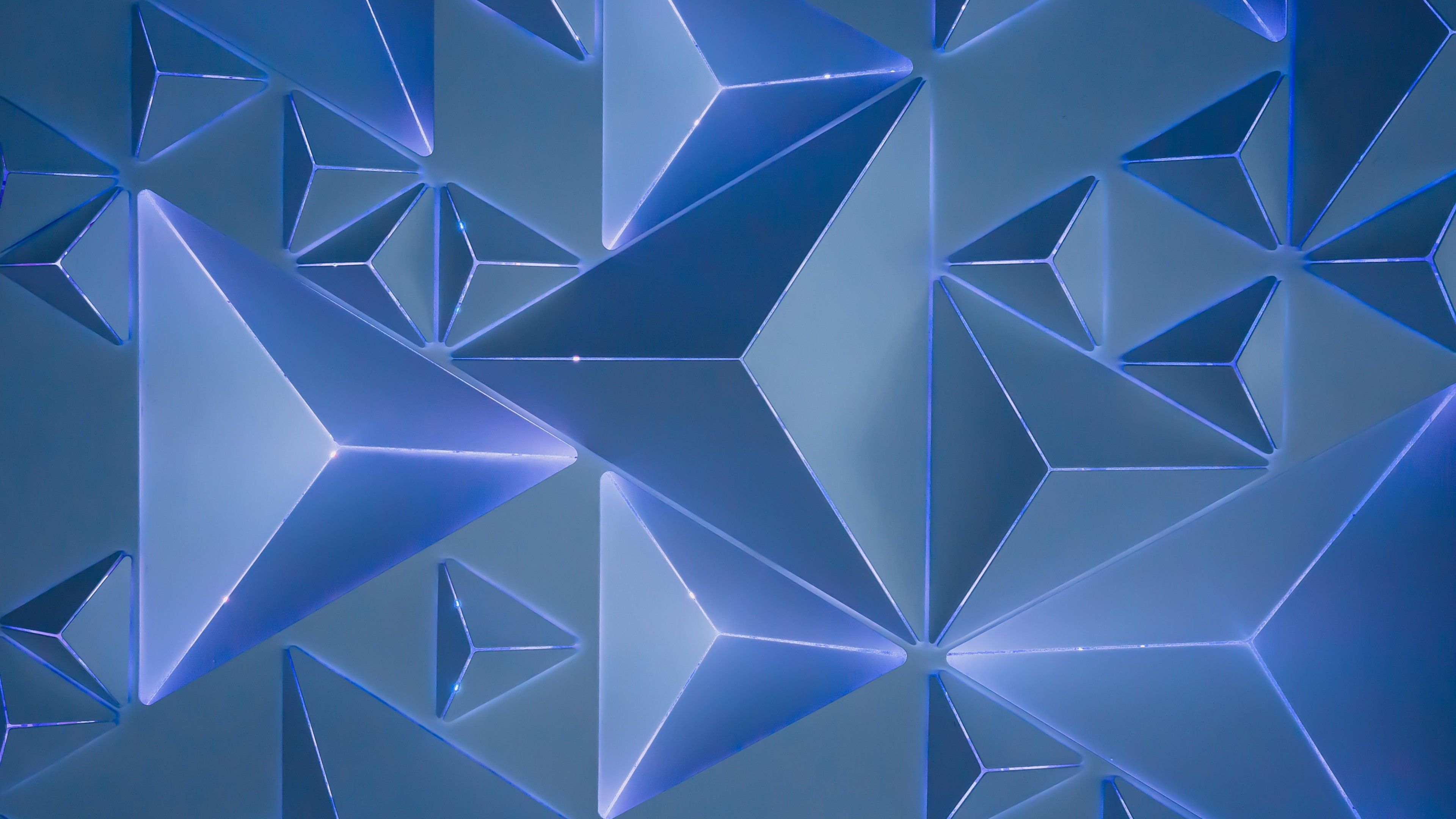 Wallpaper Triangles, Neon, Blue, Geometric, Pattern, 5K, Abstract