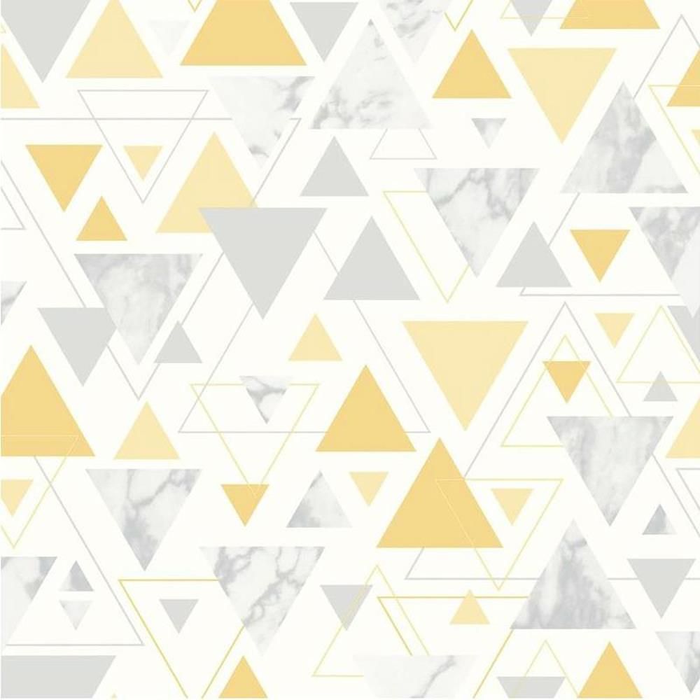 Debona Triangle Geometric Metallic Wallpaper Yellow Grey Silver
