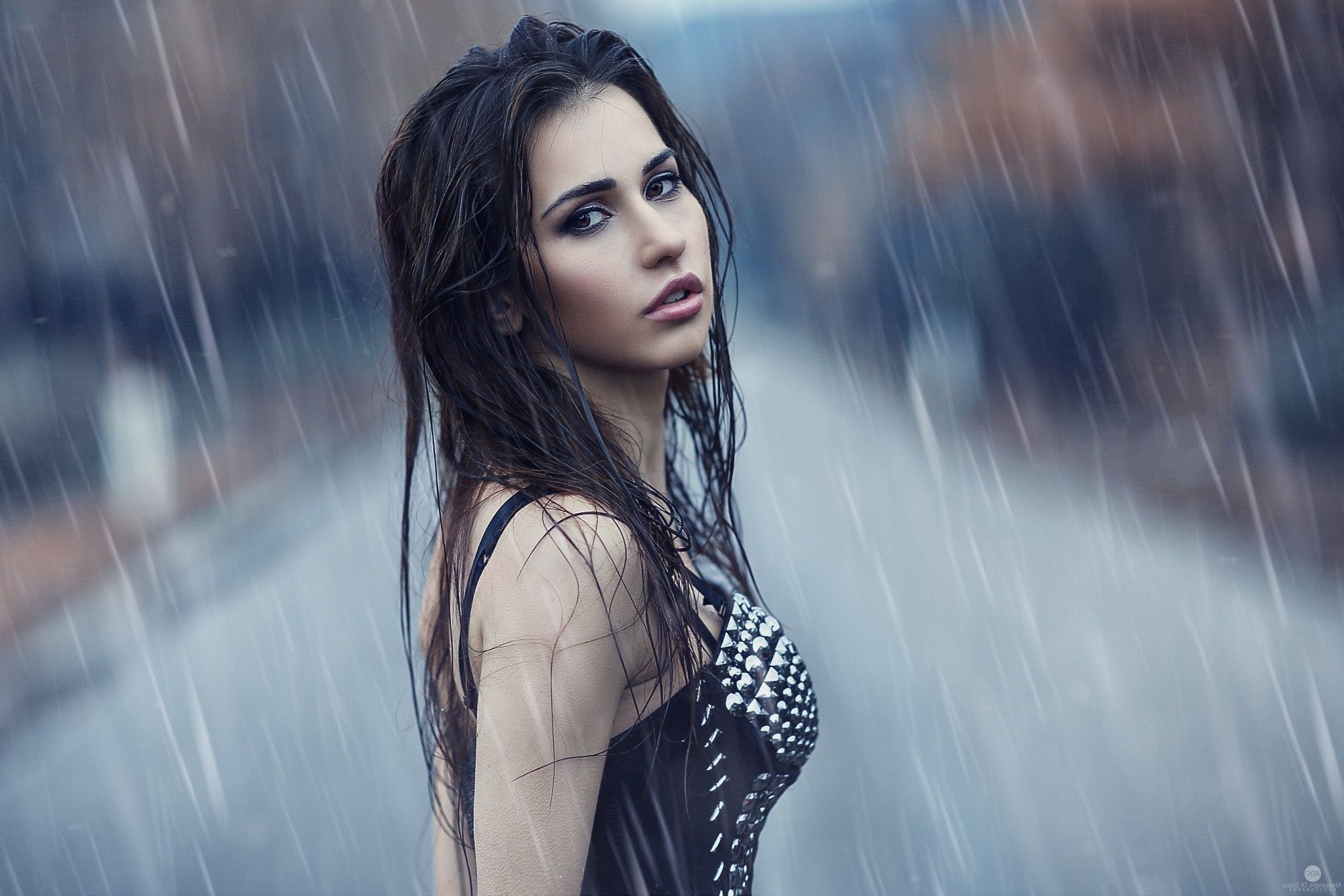 women, Model, Portrait, Looking At Viewer, Rain, Alessandro Di Cicco Wallpaper HD / Desktop and Mobile Background
