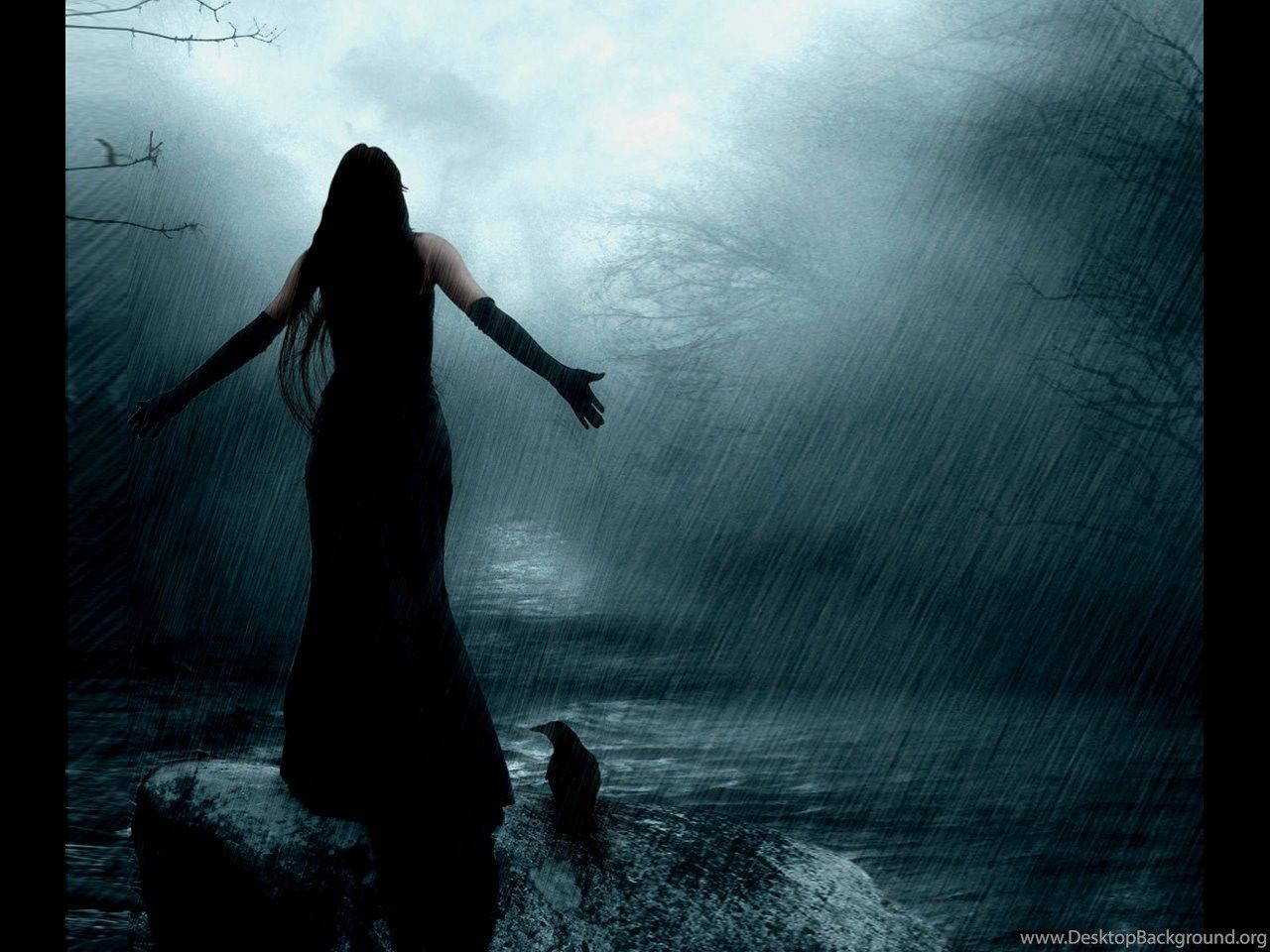 Black Dressed Woman In The Rain Wallpaper From Gothic Girls