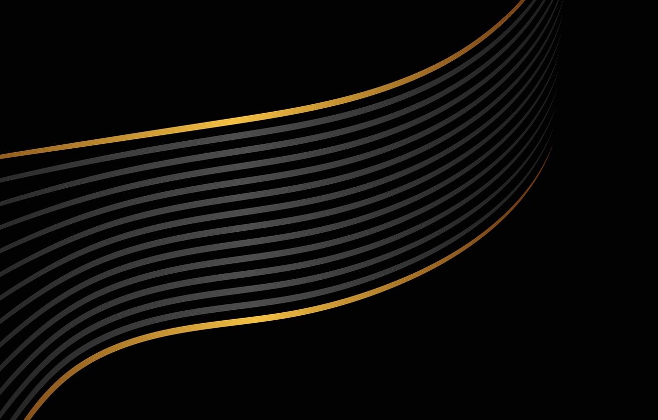 Wallpaper line, abstraction, gold, geometry, black background