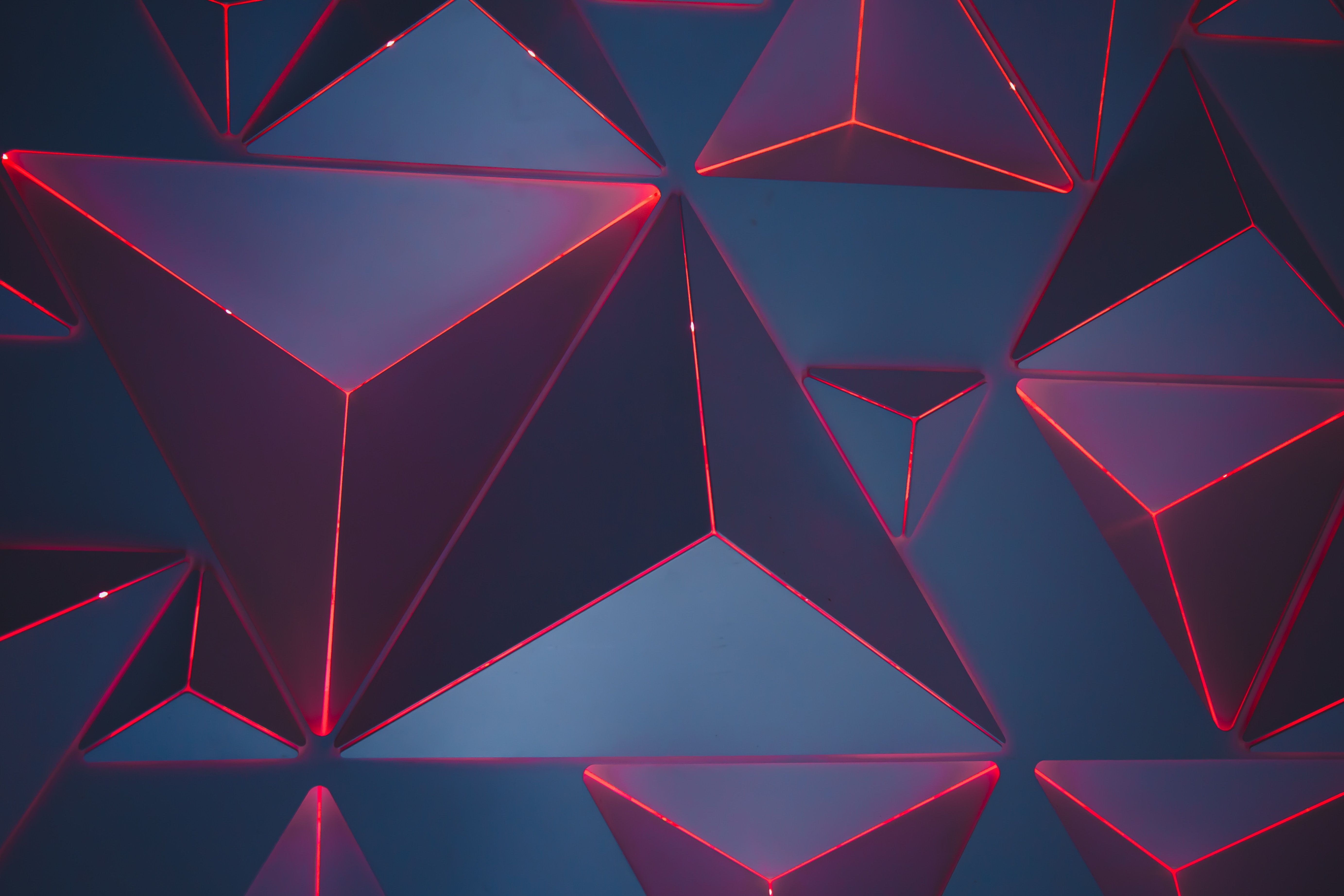 Wallpaper Triangles, Neon, Red, Geometric, Pattern, 5K, Abstract